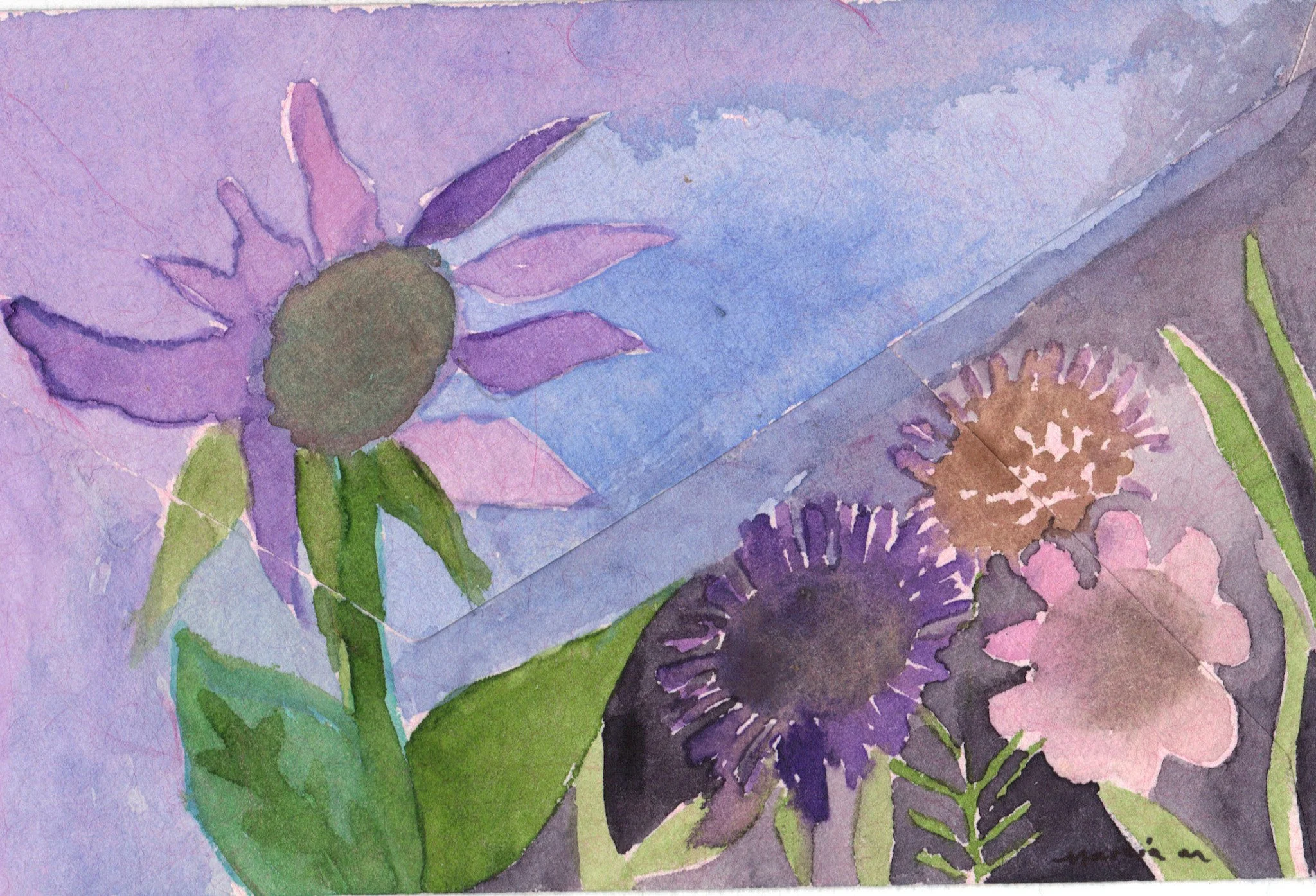 "Purple Hue" 2010, Watercolor on envelope