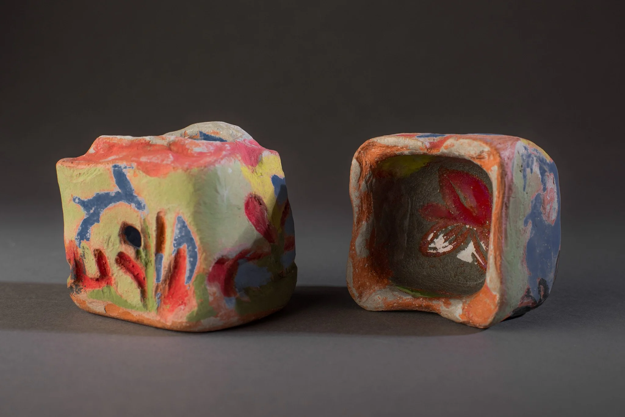 "Small Treasure Box" 2020's, Ceramic terracotta carved from one solid block of clay 