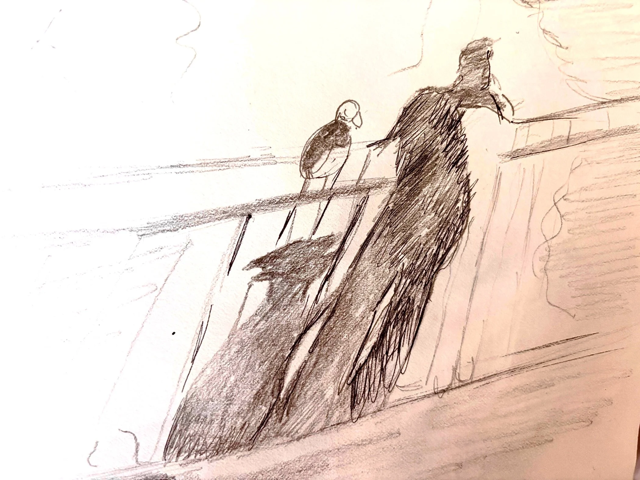 "The White Duck Lucy and Me Transformed" 2019, Pencil on paper, Sketch For a Painting 