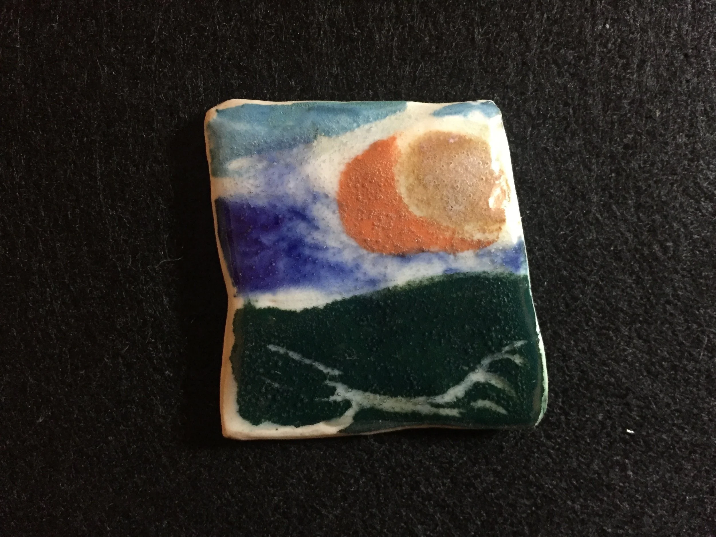 "Long Lake #2" 2020's, Porcelain hand painted tile