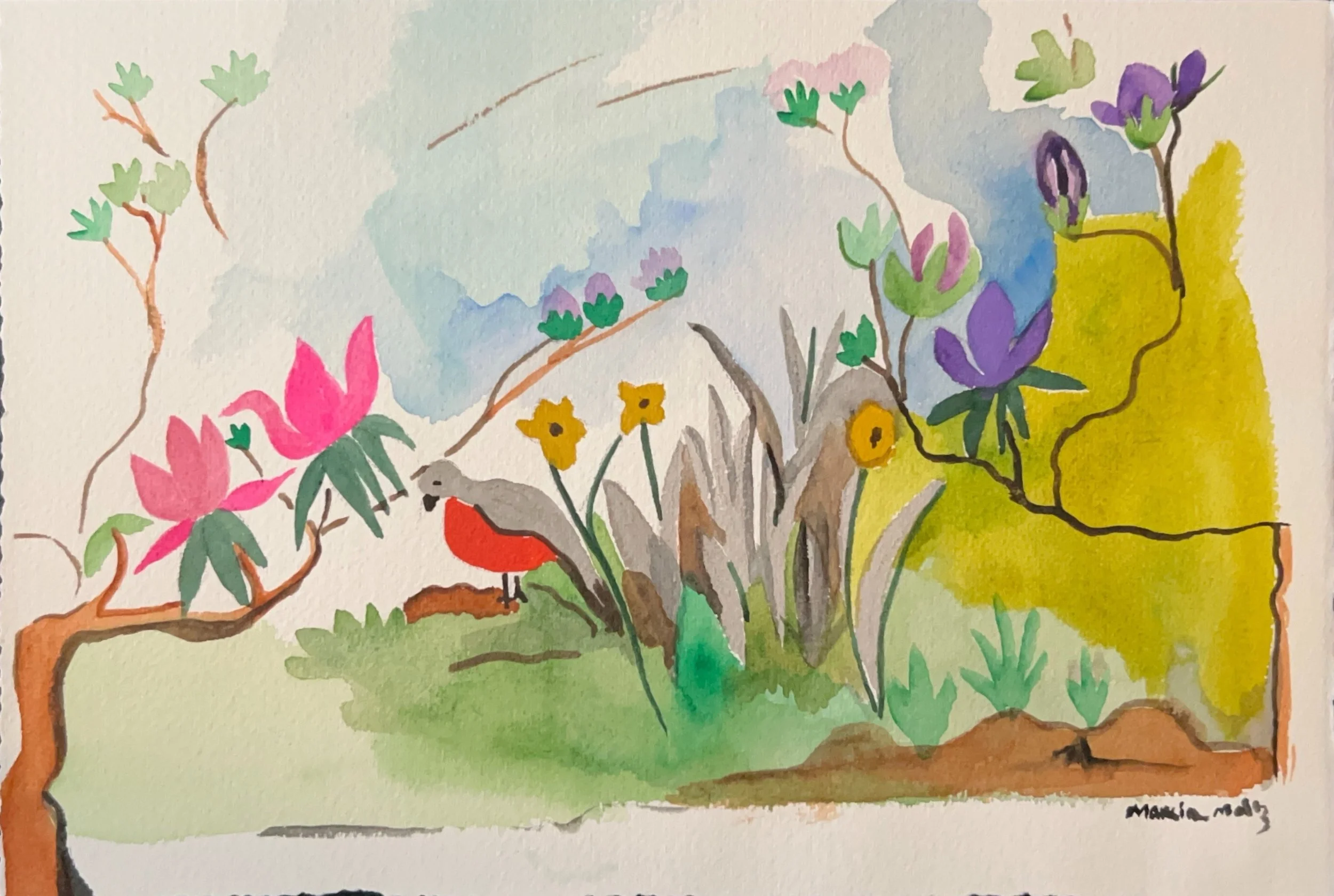 "First Sign of Spring" 2020's, Watercolor on paper