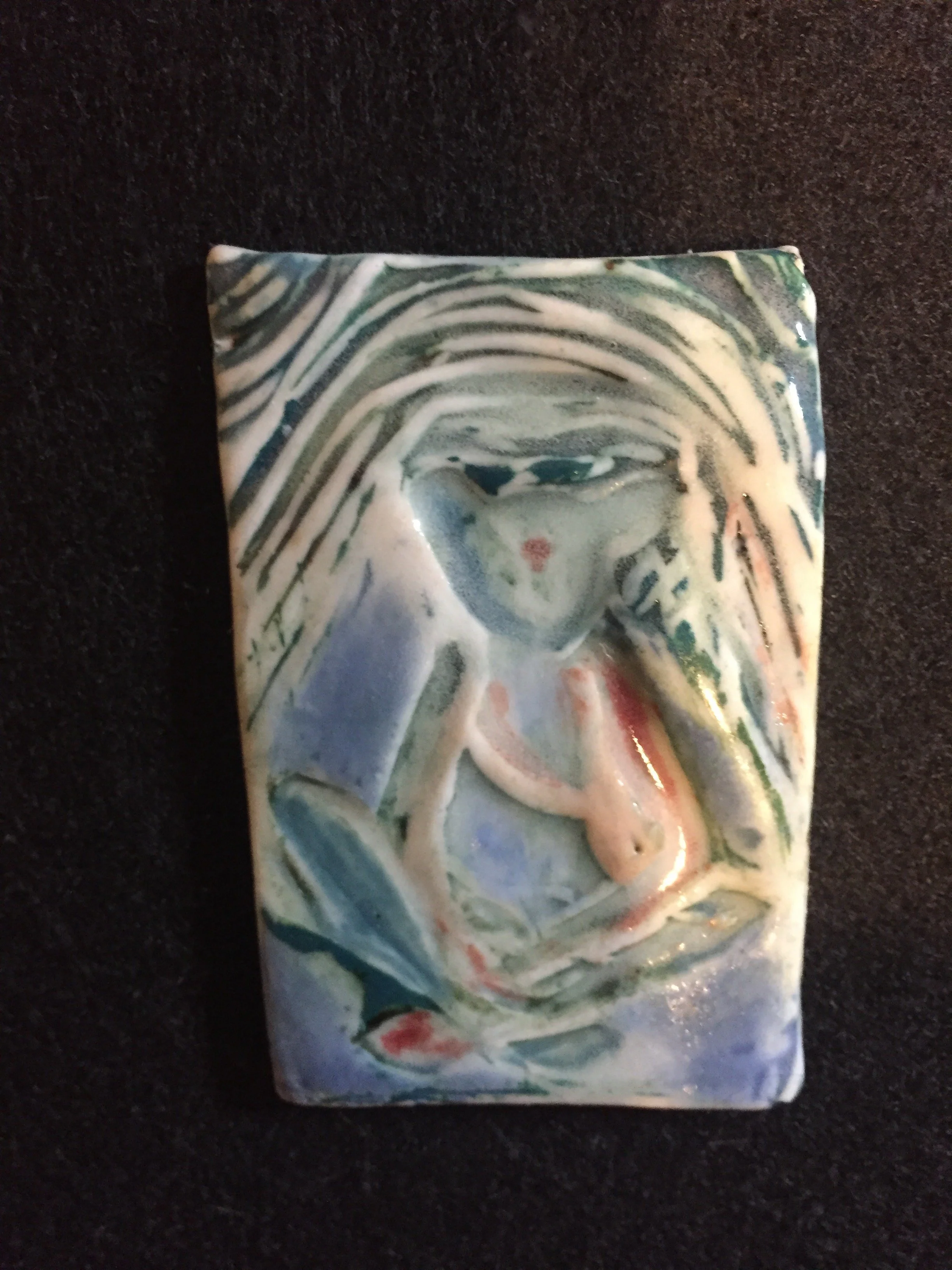 "Praying Lotus Dog" 2020's, Porcelain Hand carved tile
