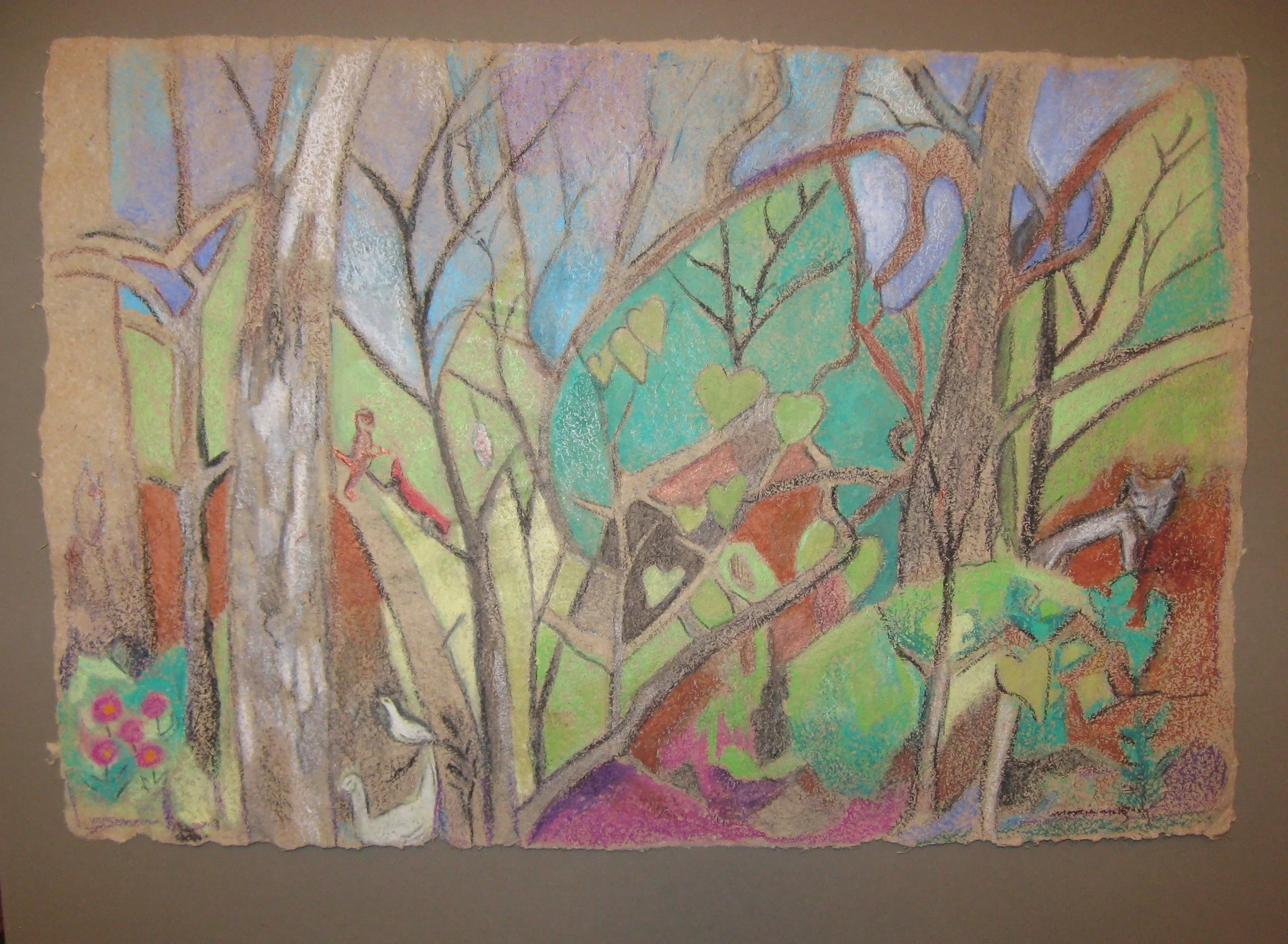 "Wild In the Woods" 1995, Watercolor crayon on handmade paper, Guatemala