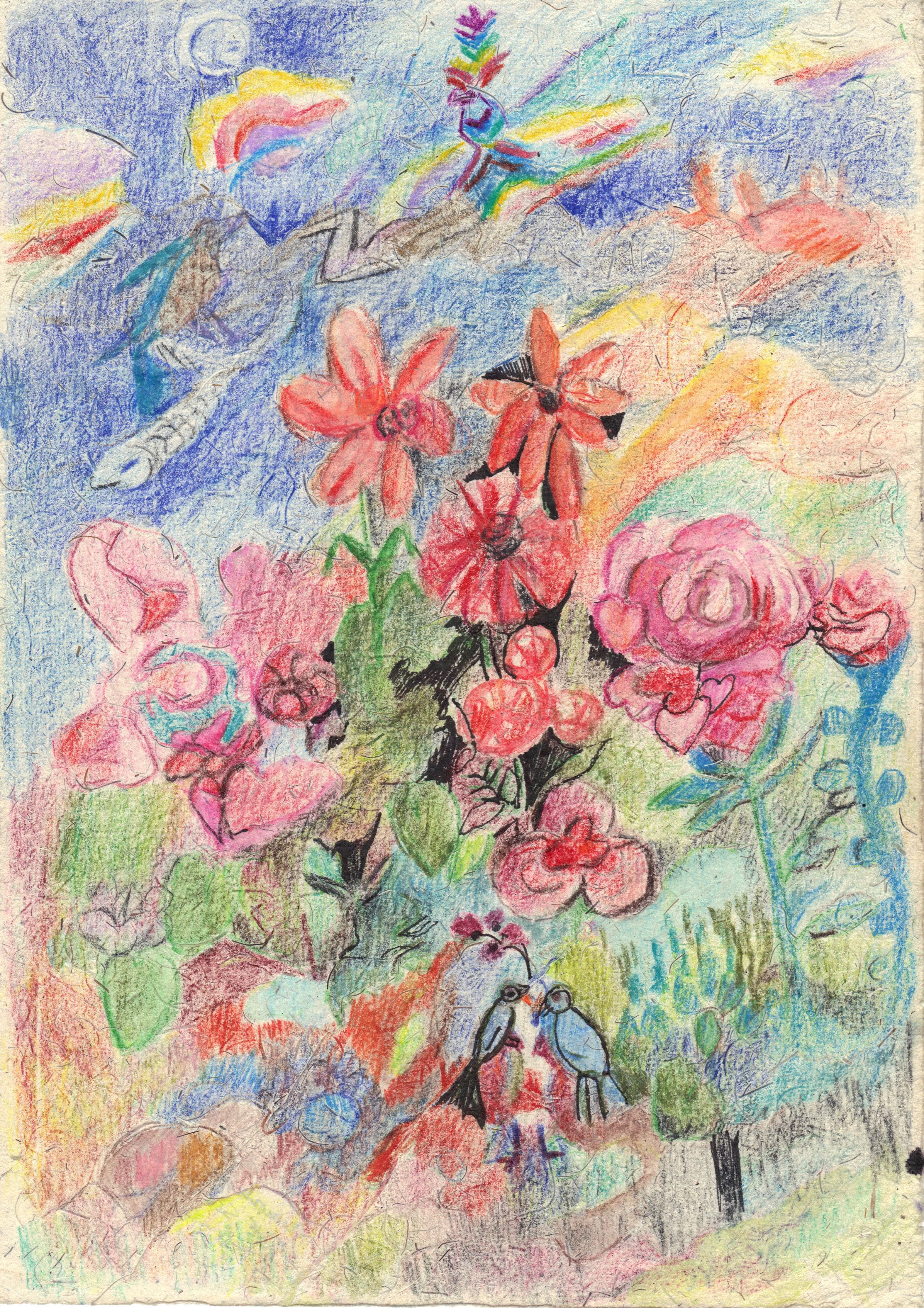 "First Day of the Silk Road" 2009, Watercolor Crayon on paper