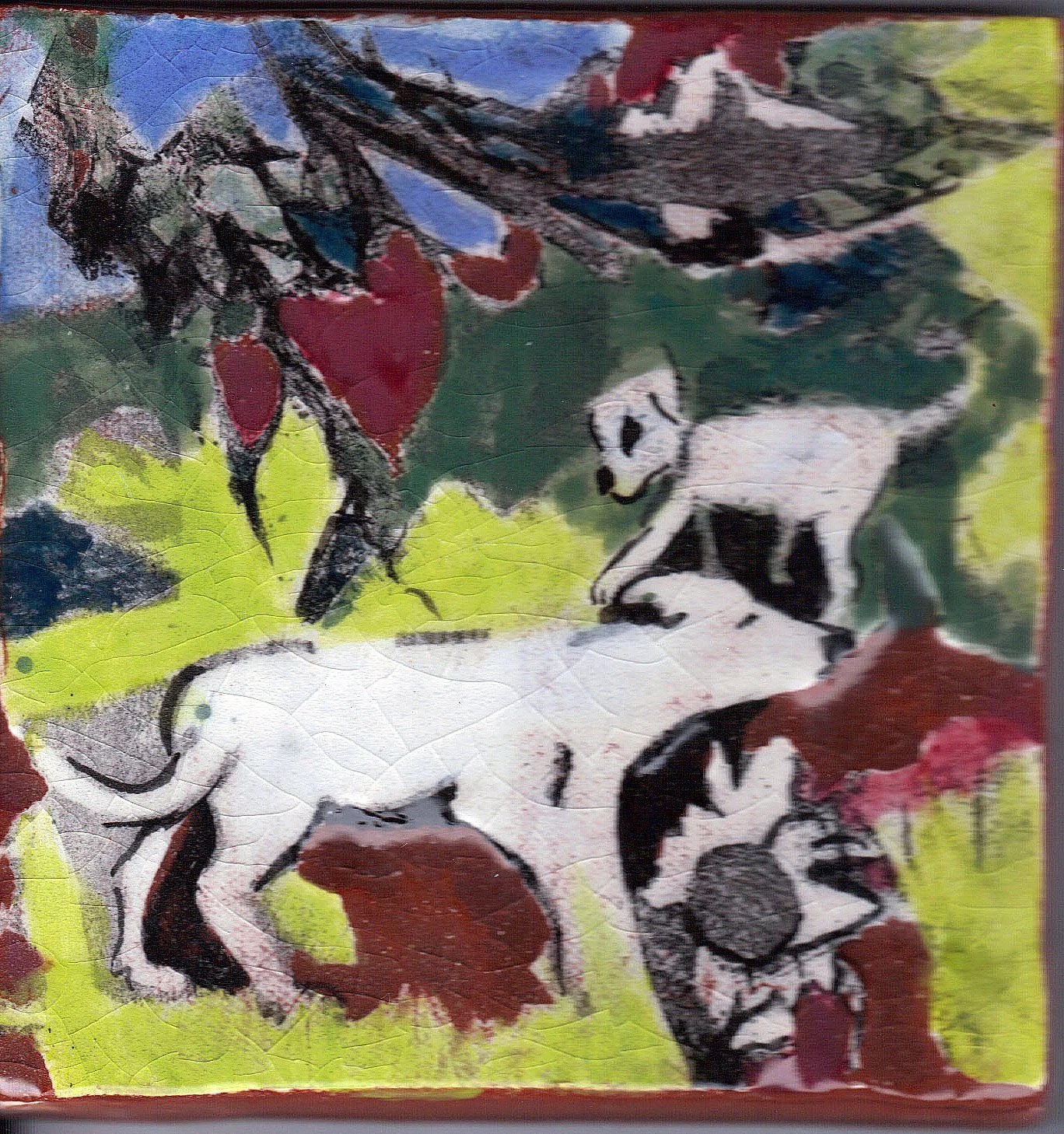 "Lucy and Betty in the Garden" 2019, Porcelain handmade tile