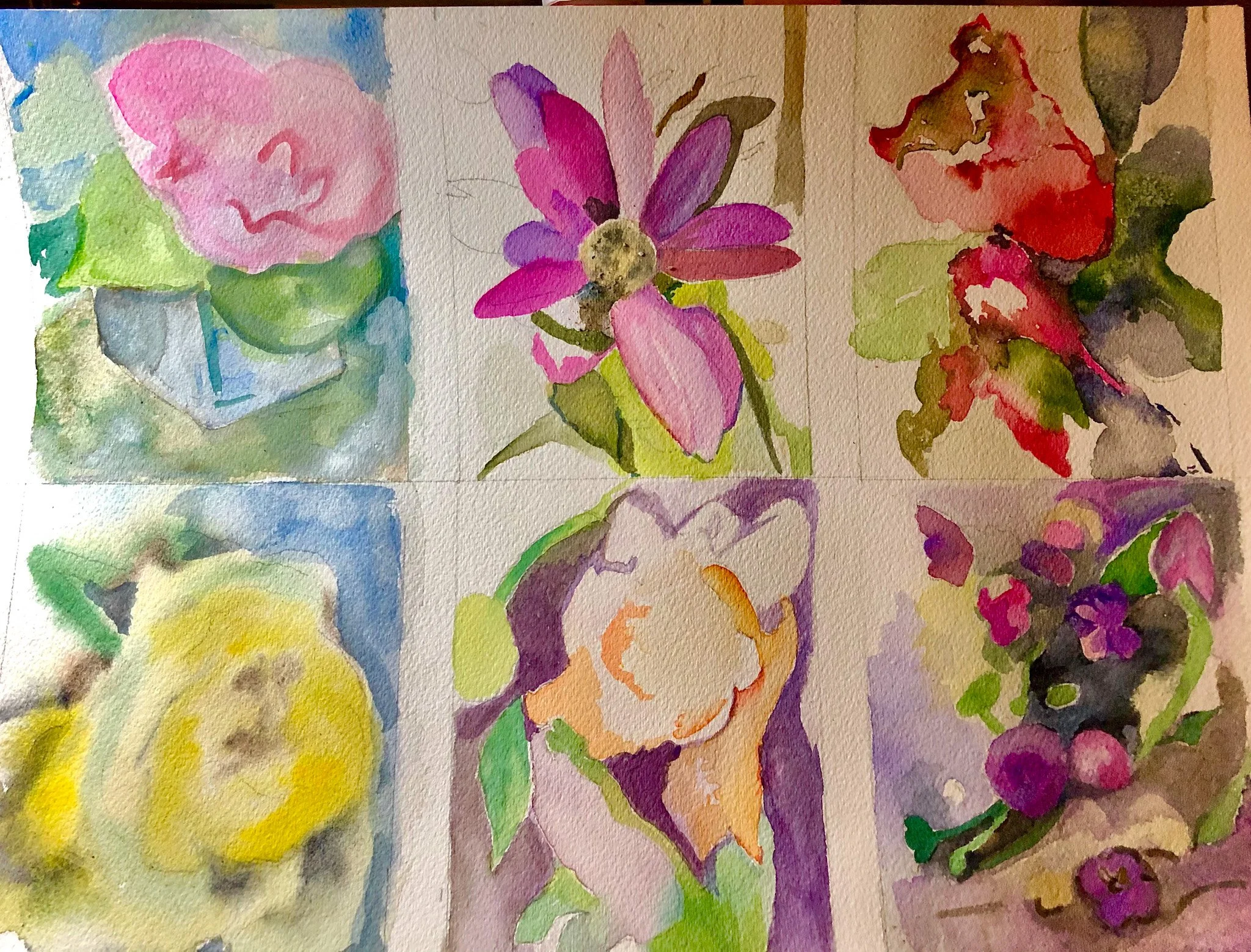 "Flower Study" 2023, Watercolor on paper, Online Class With Thomas Trausch