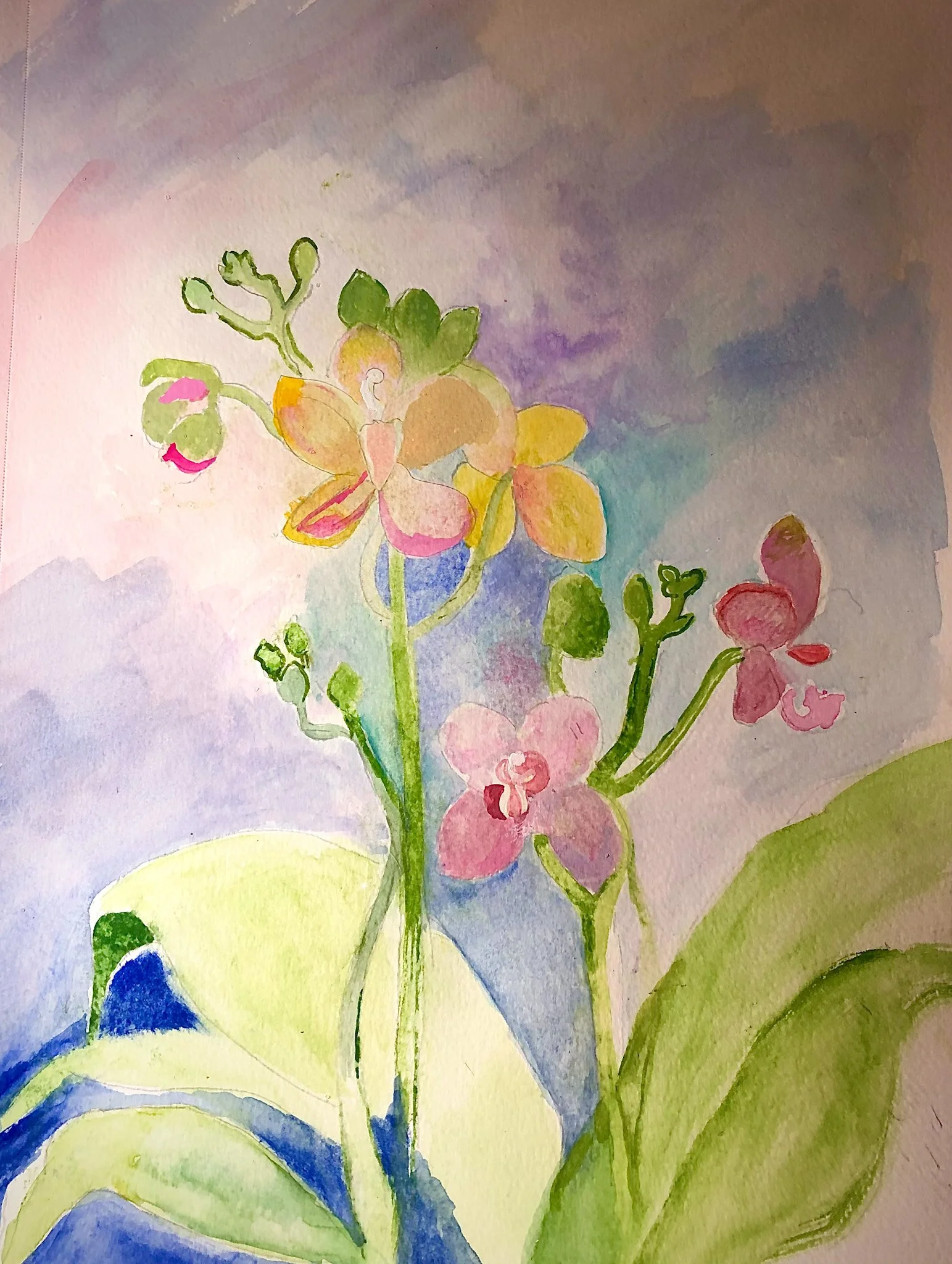 "Flowers On a Cloudy Day" 2023, Watercolor on paper