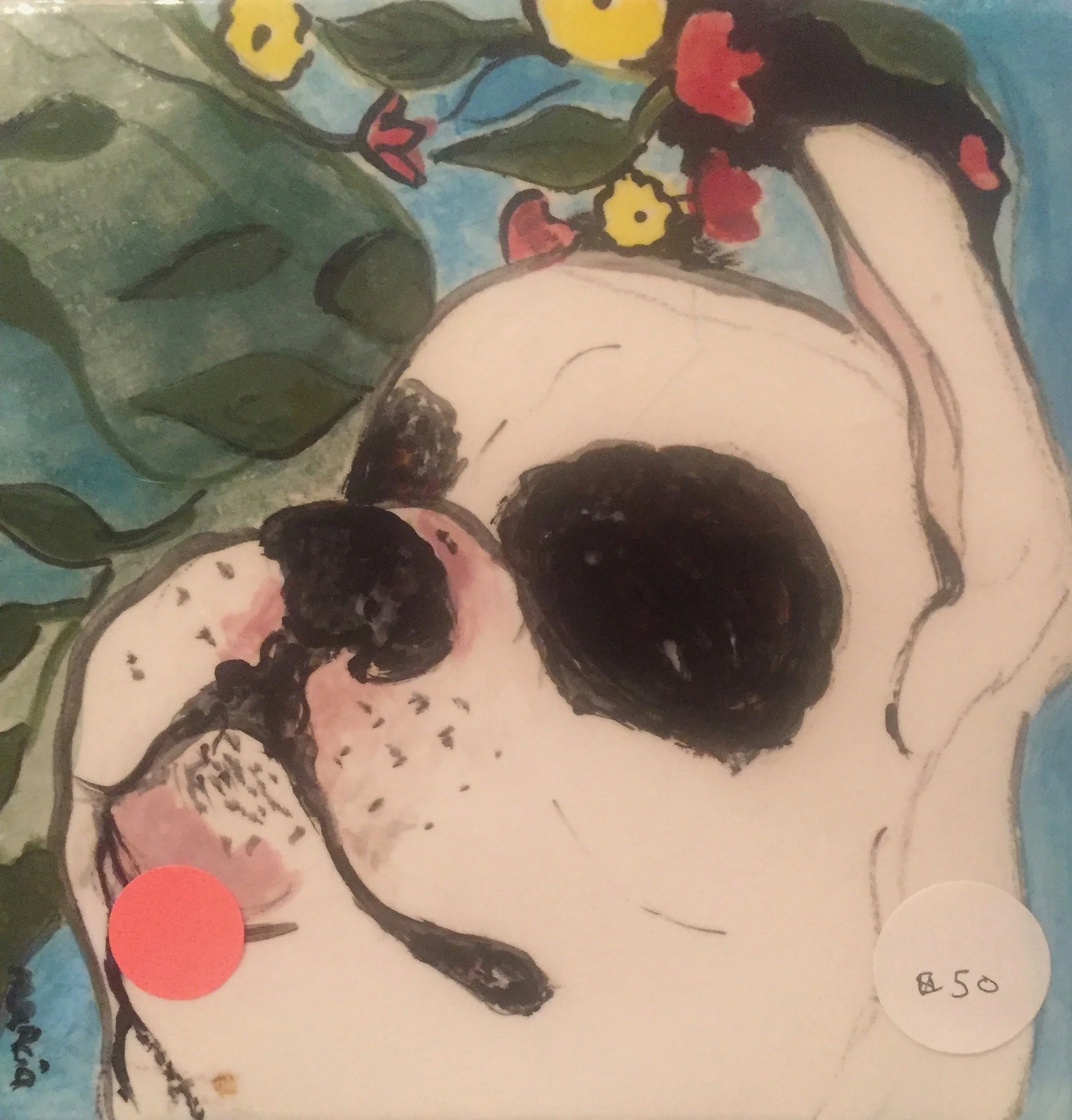 "Sleeping Piglet" 2020's, Ceramic porcelain handmade tile 