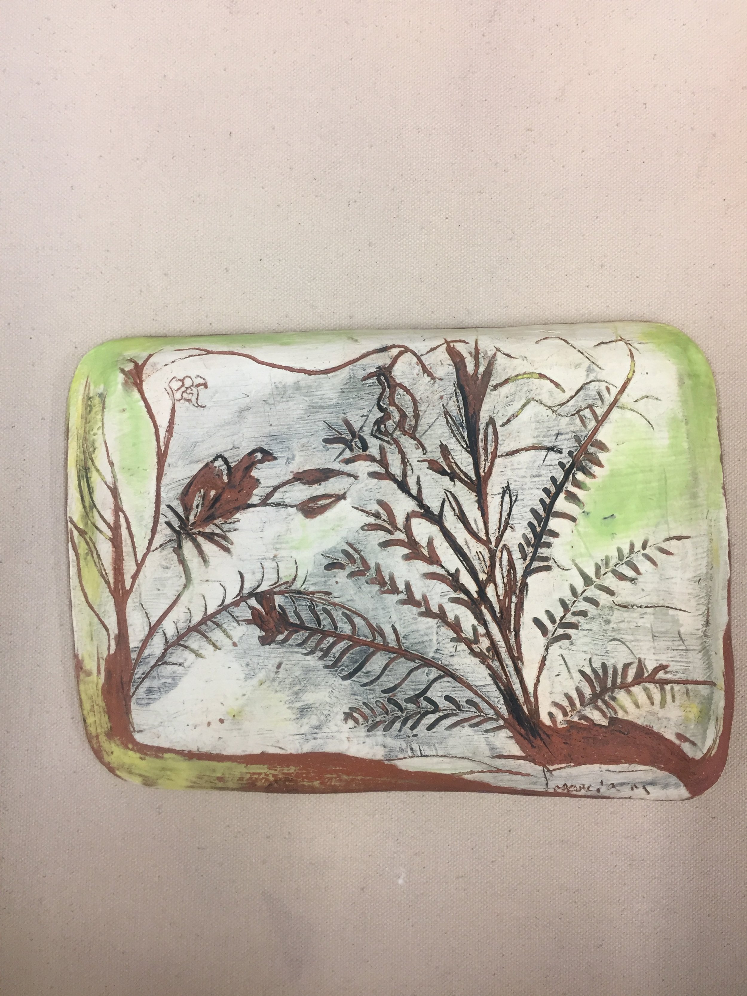 "Bird Among the Branches" 2020's, Ceramic handmade porcelain dish
