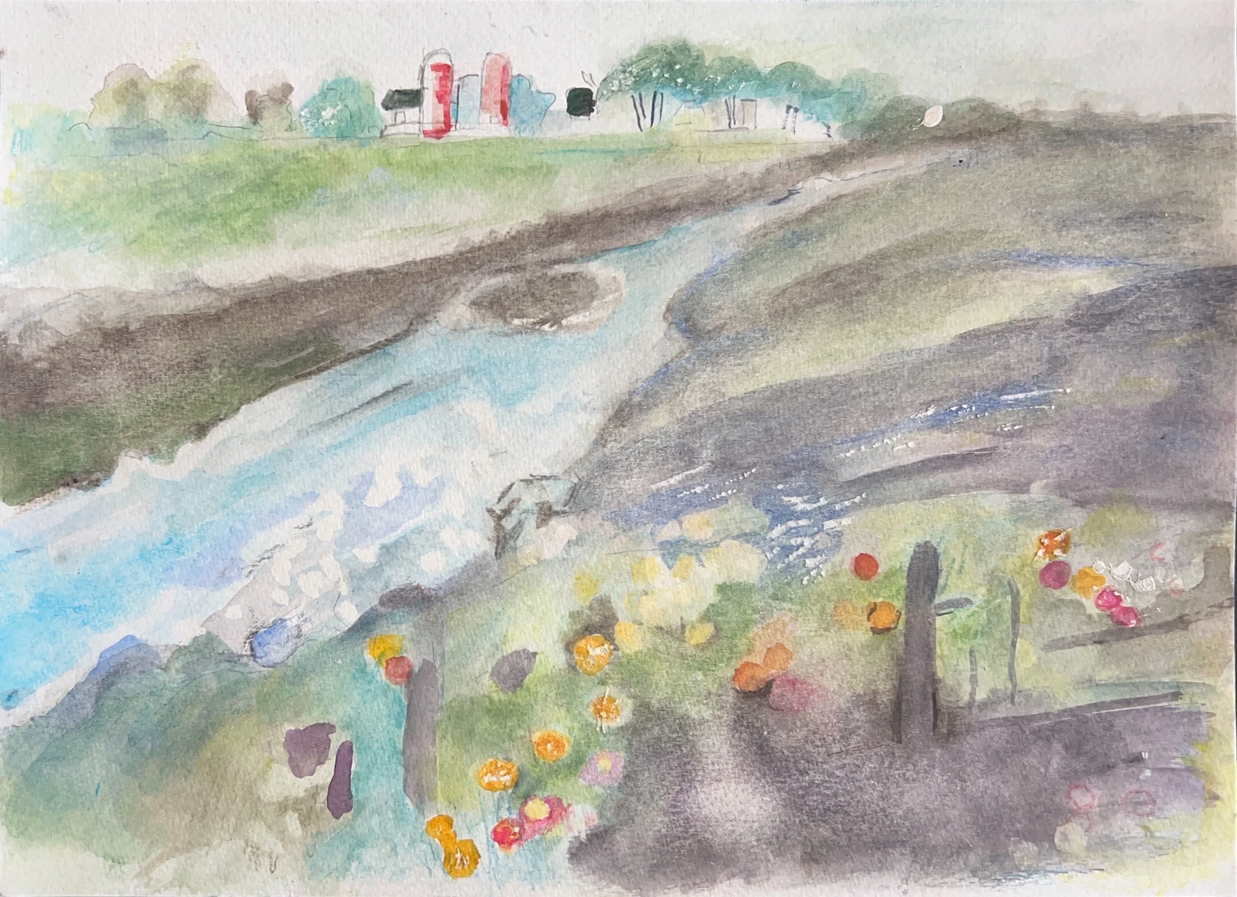 "Farm River" 2022, Watercolor on paper