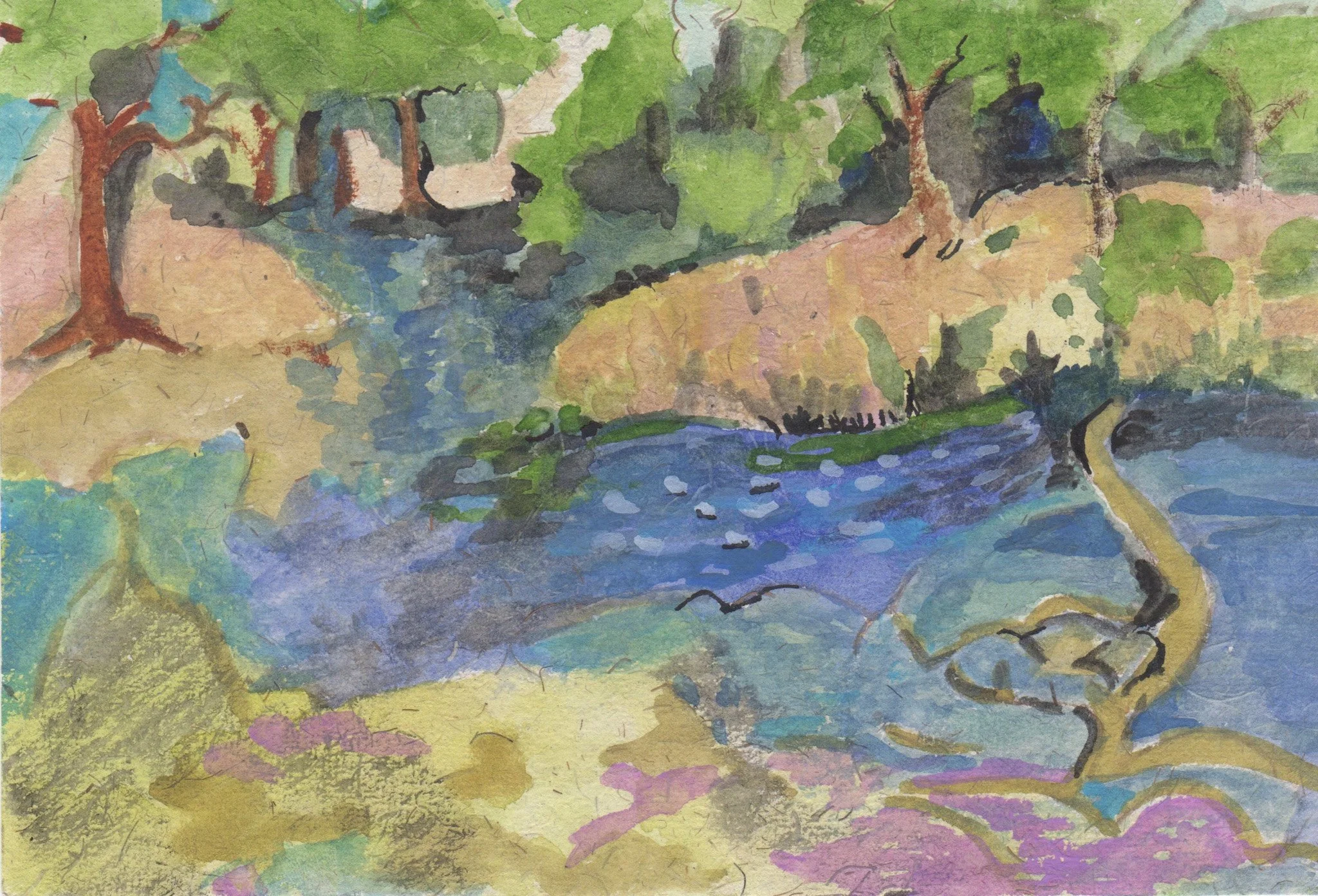 1 of 3 "Long Lake From the Library Window" 2001, Watercolor on handmade paper from India