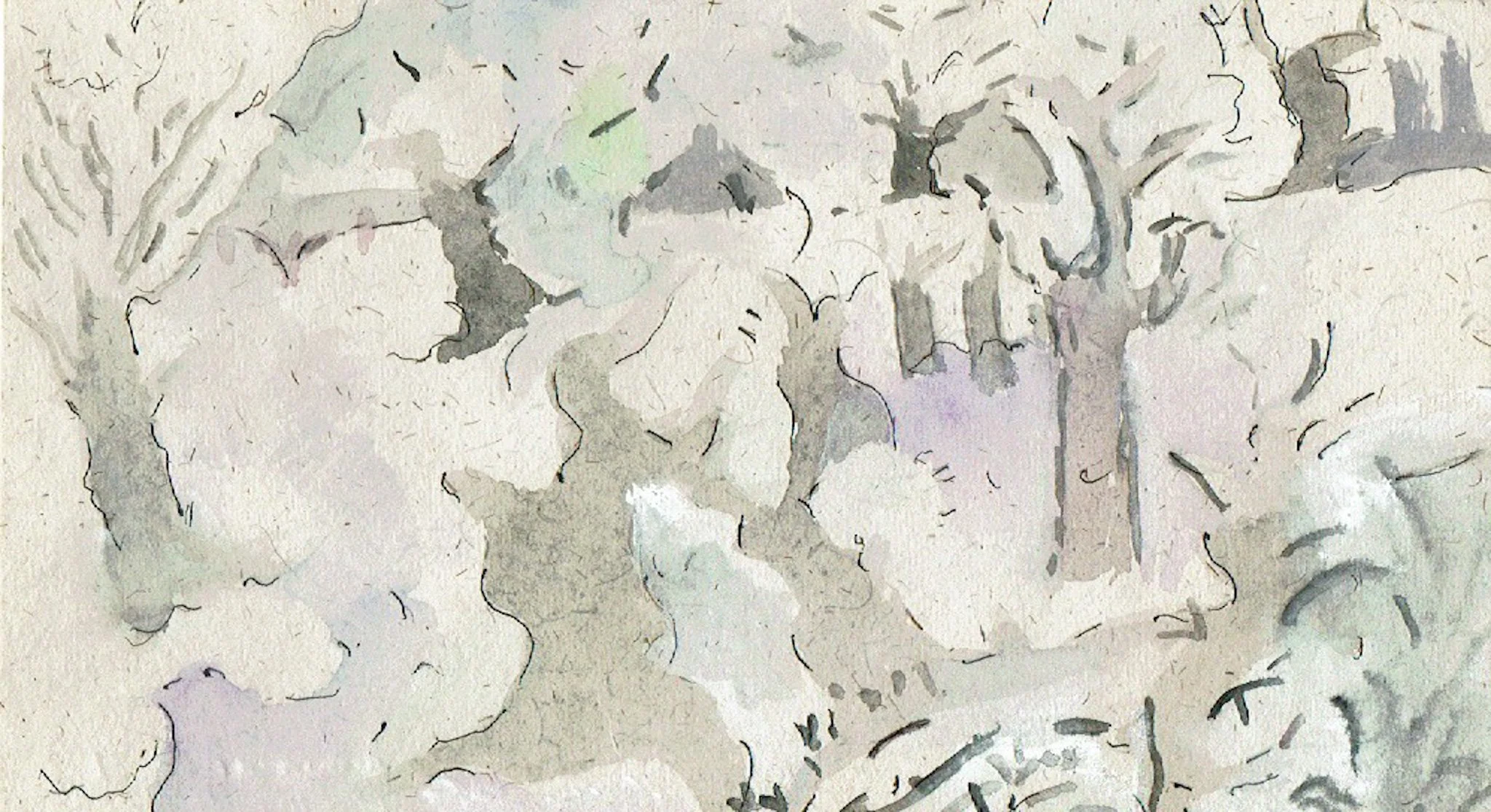 "Dancing In the Snow" 2014, Watercolor on handmade paper from India