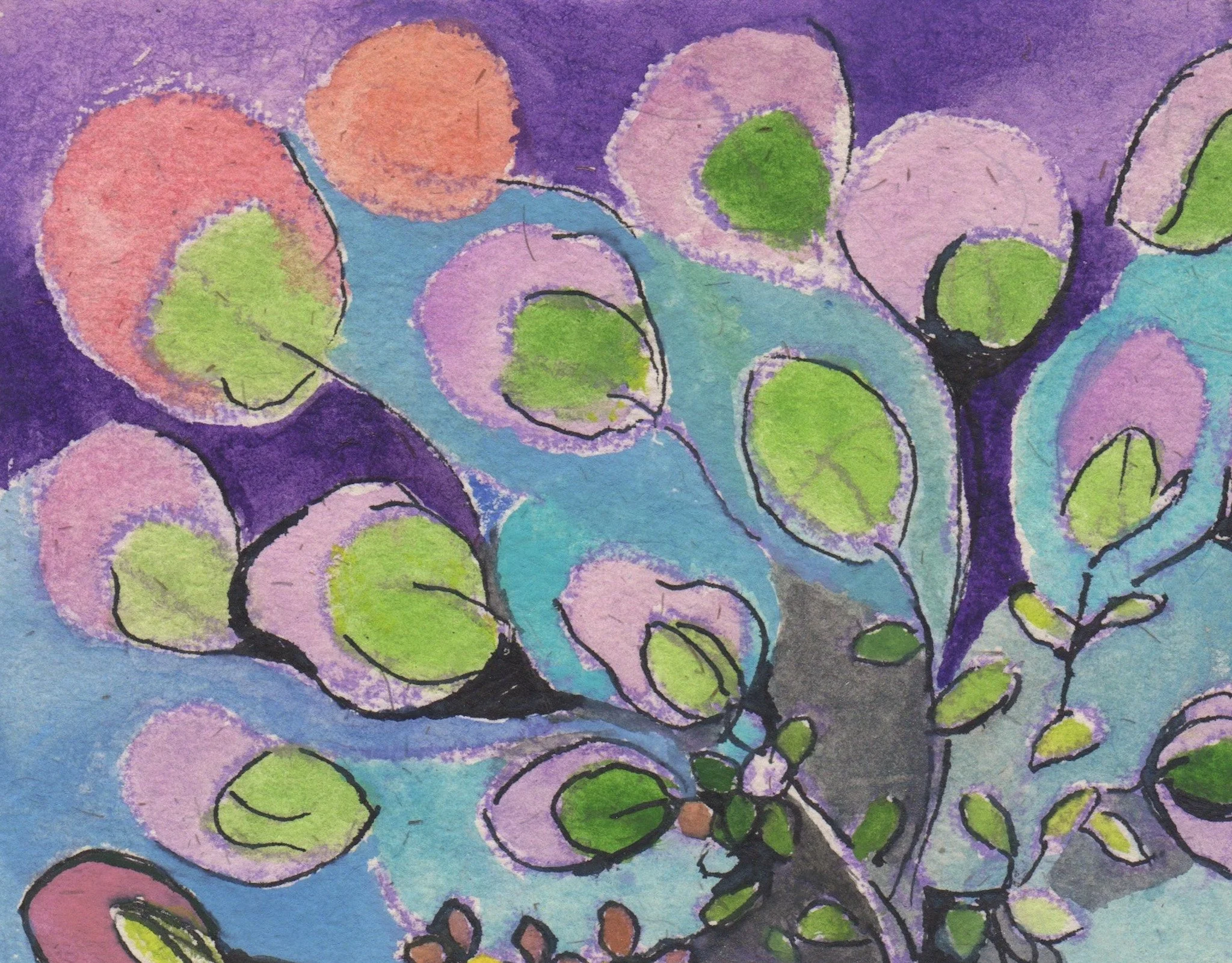 "Peacock Trees" 2001, Watercolor & ink on paper