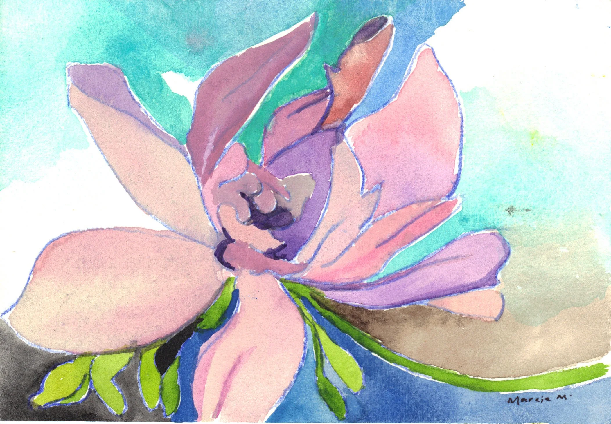 "Pink Dahlia card 8" 2014, Watercolor on paper