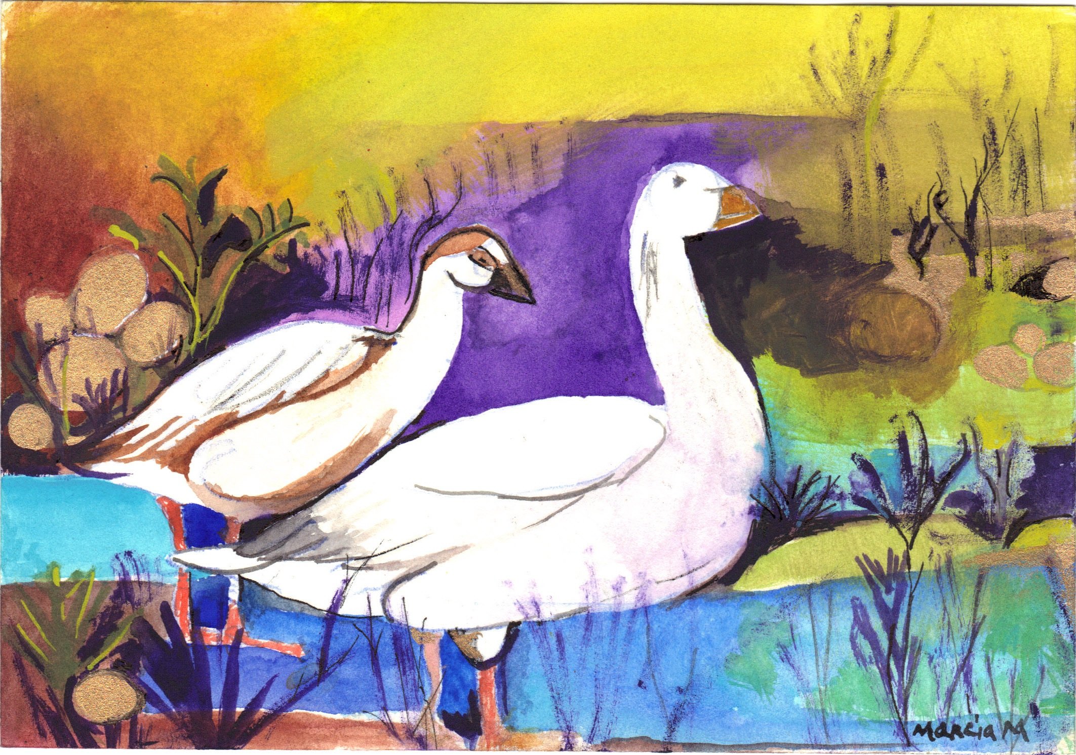 "Golden Egg Card" 2011, Watercolor on paper