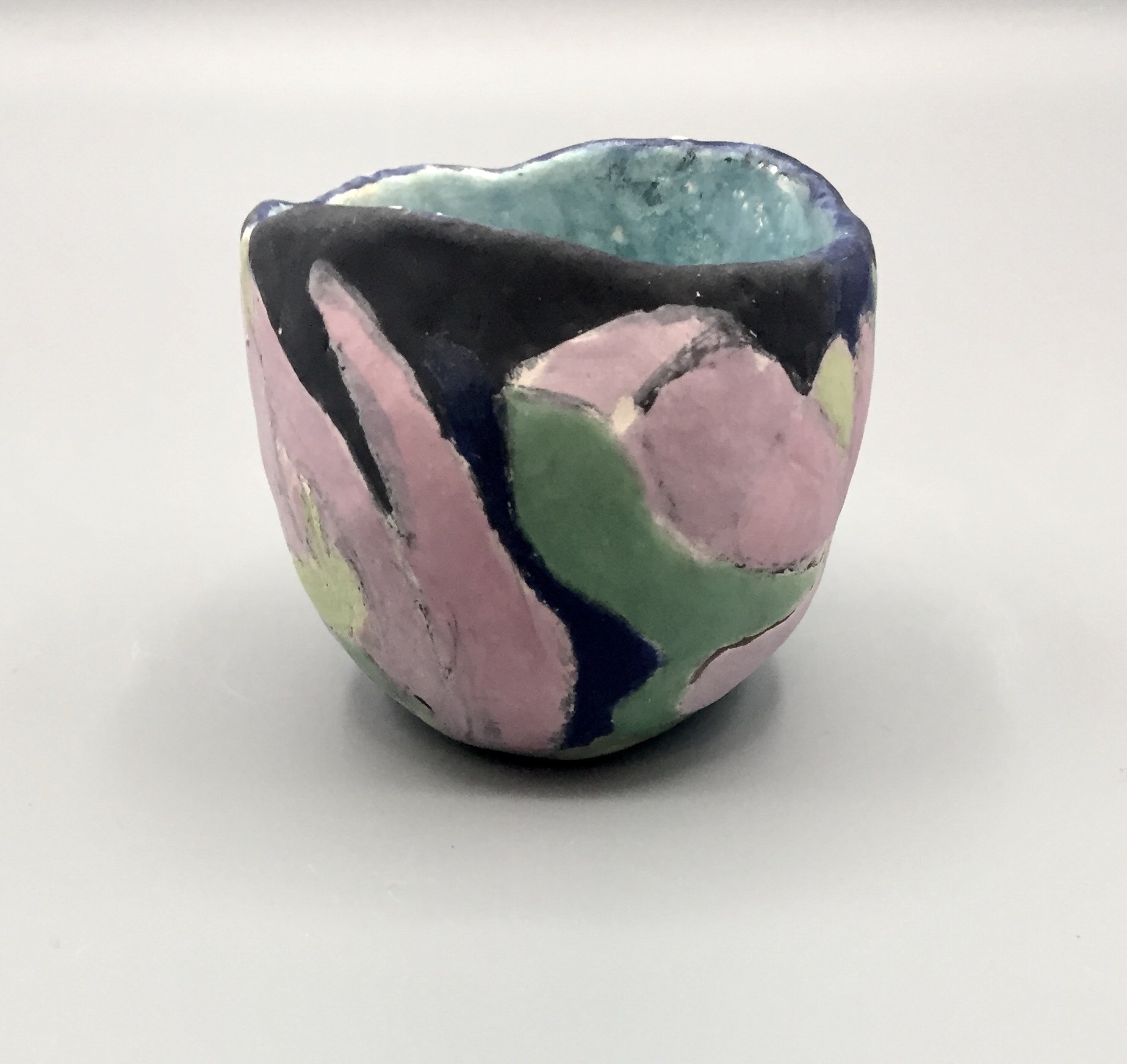 "Pink Flower" 2020's, Ceramic porcelain clay pinch pot 
