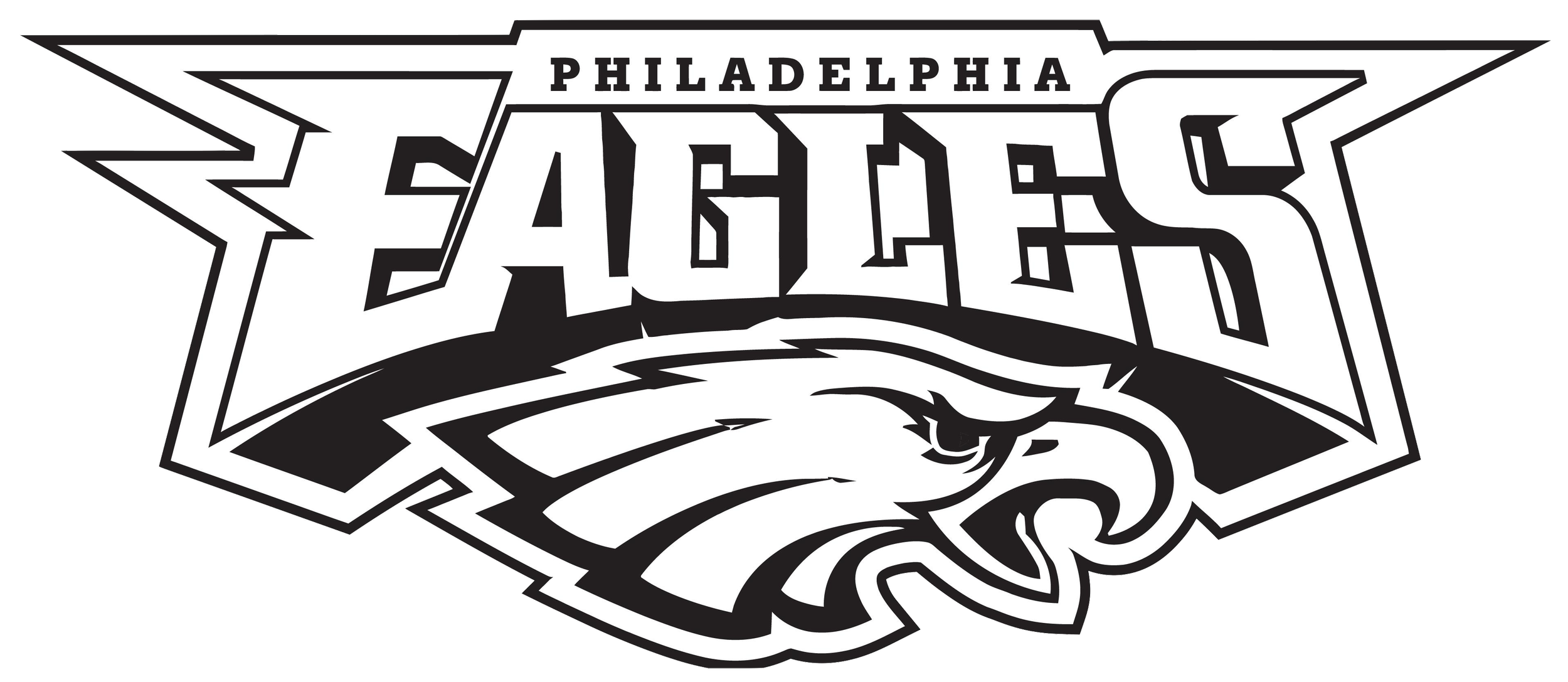 Philadelphia Eagles team logo featuring the team's name and a stylized eagle head in black and white.