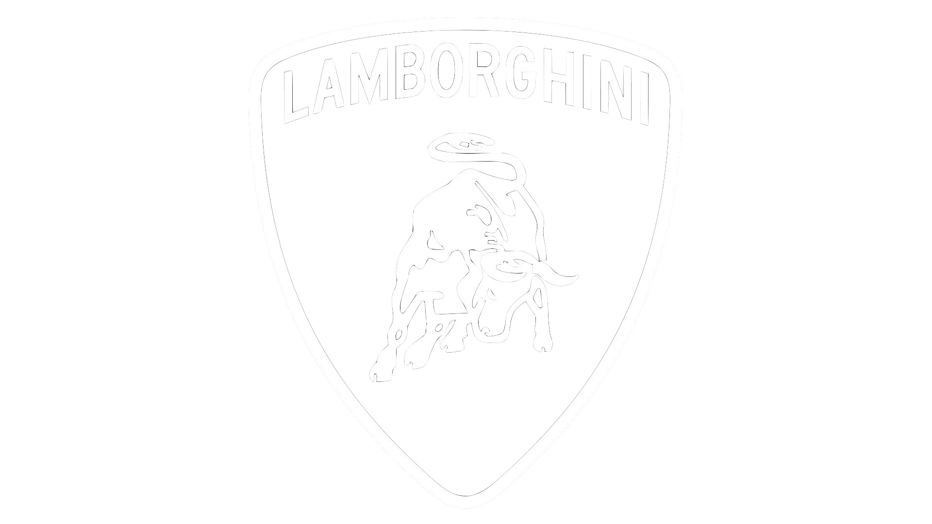 Black and white Lamborghini emblem featuring a bull and the word 'LAMBORGHINI' at the top.