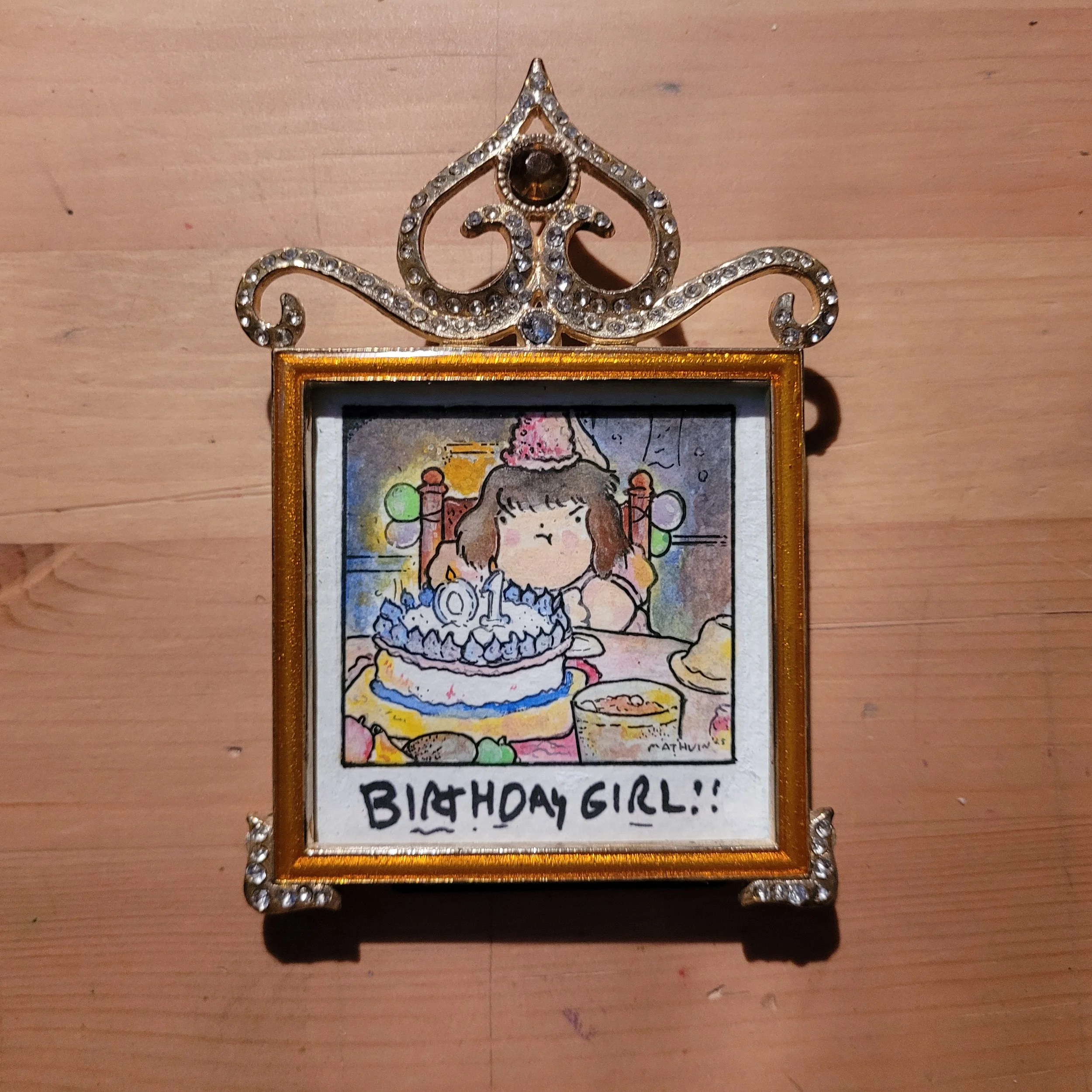 Birthday Girl (2x2, Watercolor, 2025)