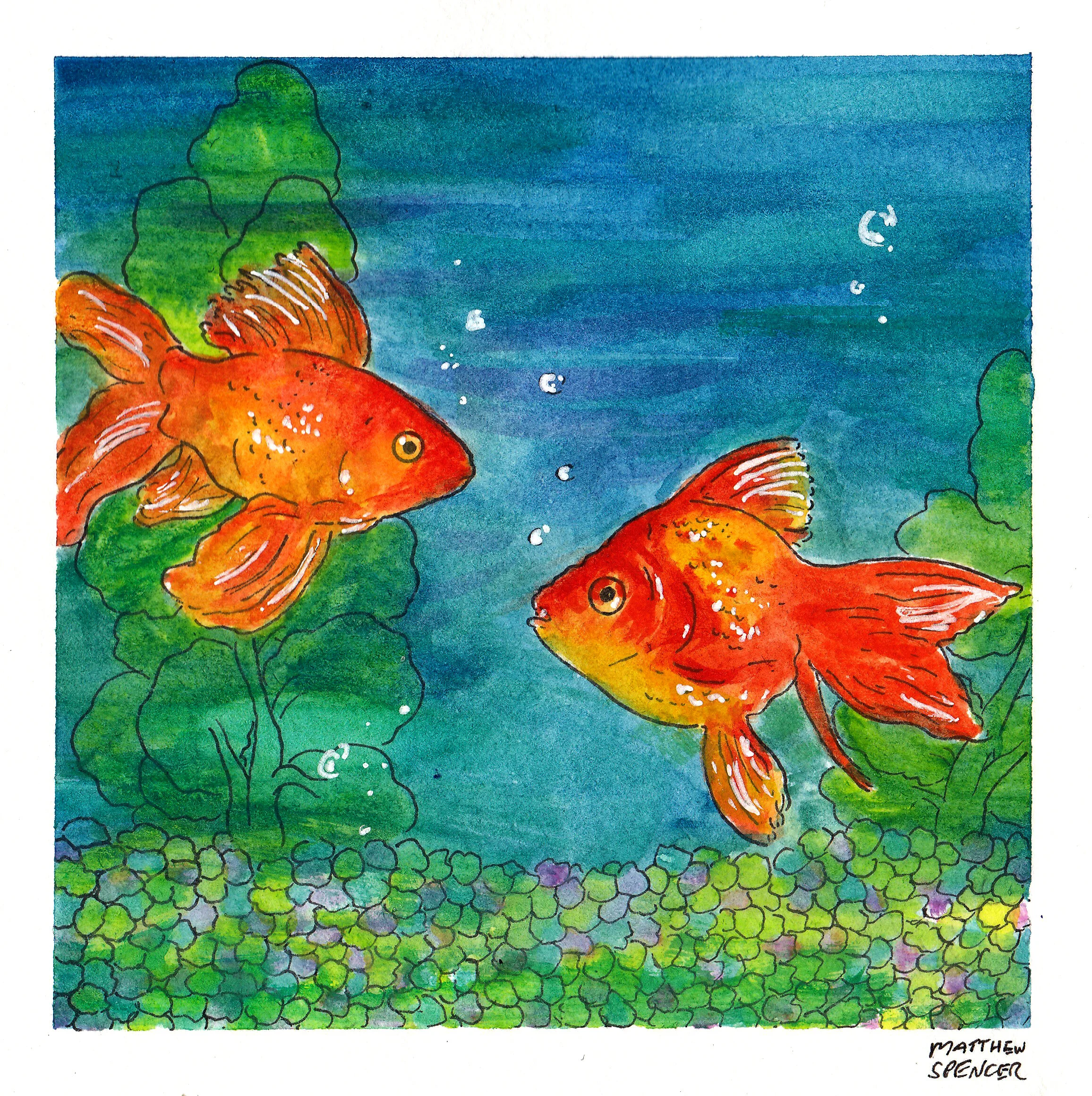 Goldfishes (2019, 4x4, Watercolor/Ink)
