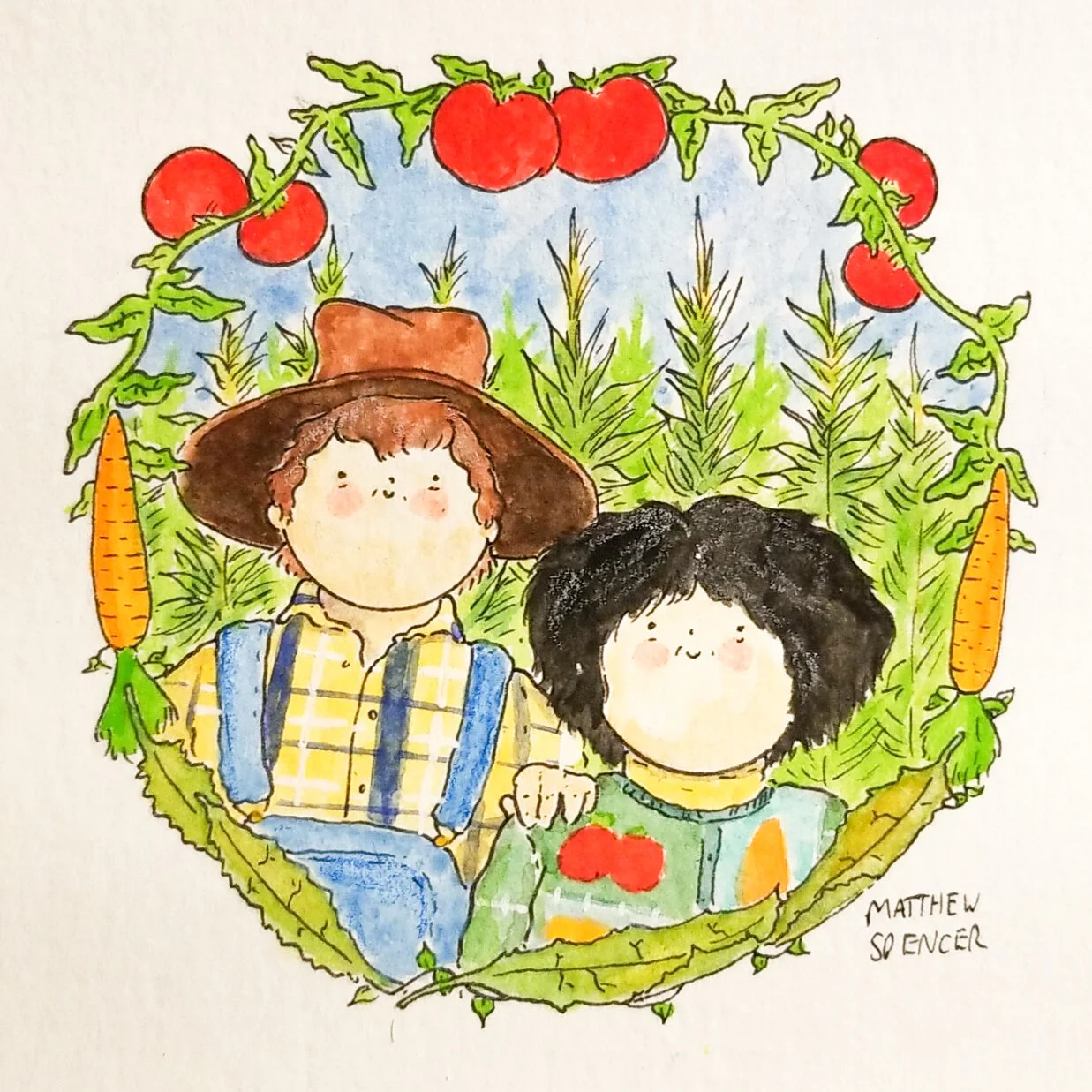 Farmer's Harvest (2019, 4x4, Watercolor/Ink)