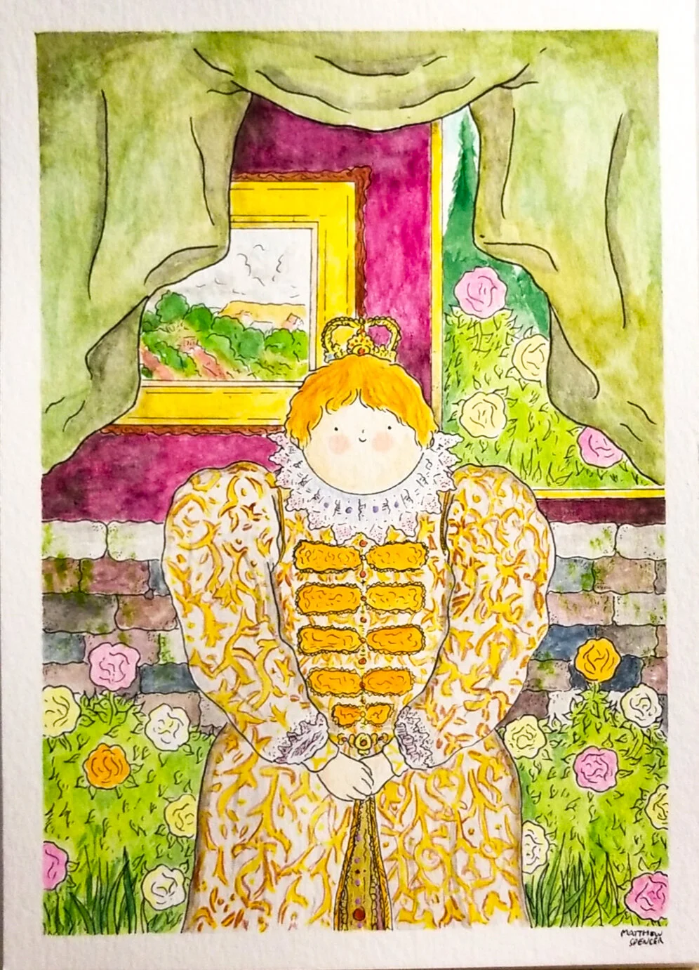 Her Royal Majesty (2019, 5x7, Watercolor/Ink)