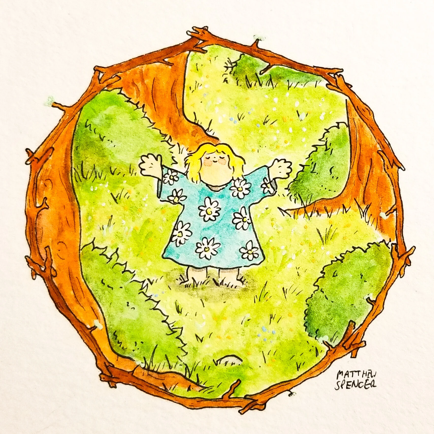In the Forest With a Mumu (2019, 4x4, Watercolor/Ink)