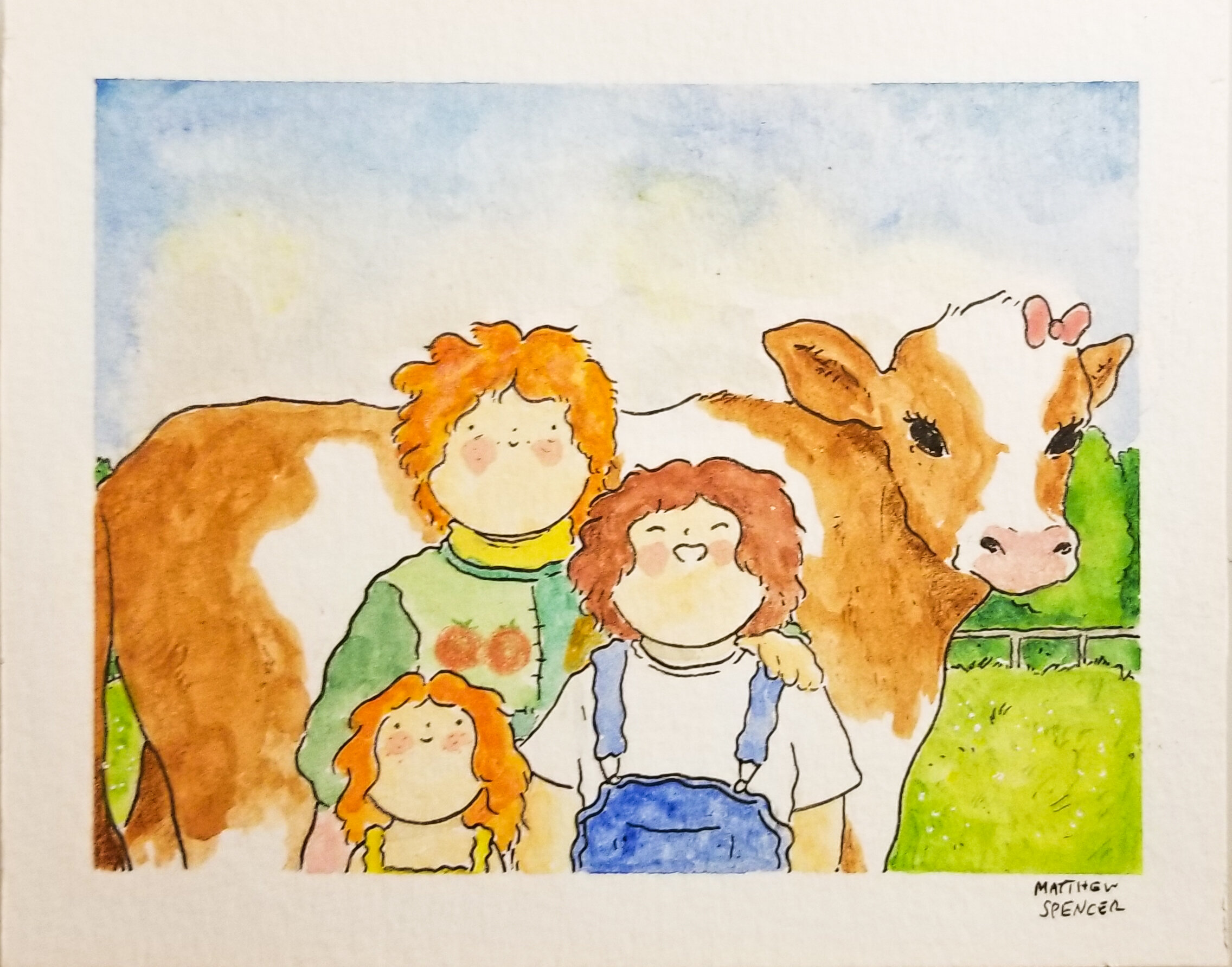 Family and the Cow (2018, 4x5, Watercolor/Ink)
