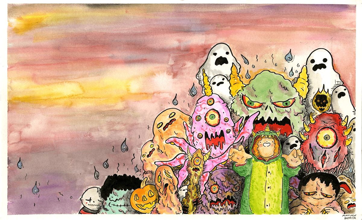 Monsters! (2019, 11x14, Watercolor/Ink)