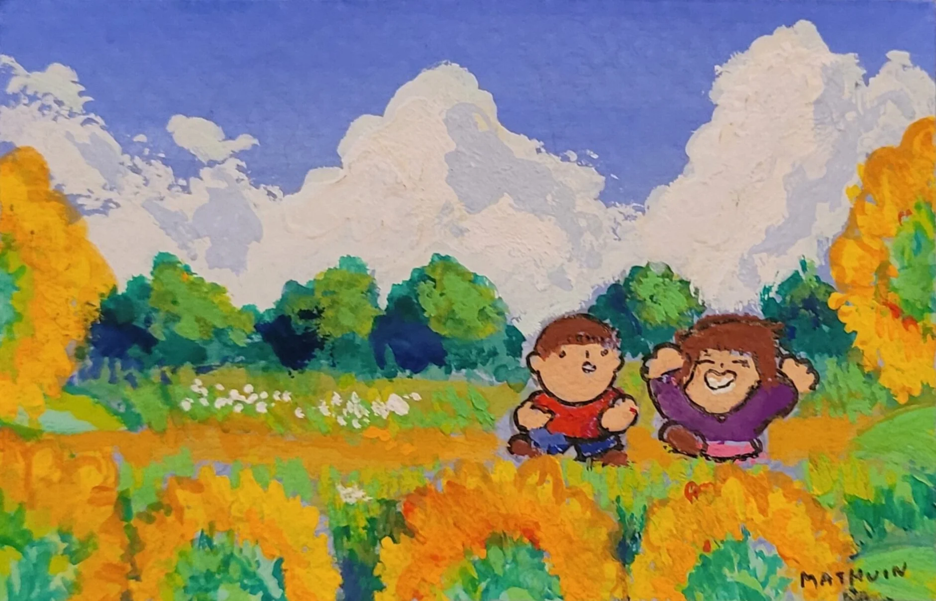 Tuesday Walk Through the Flowers (2023, Gouache, 2.5x3)