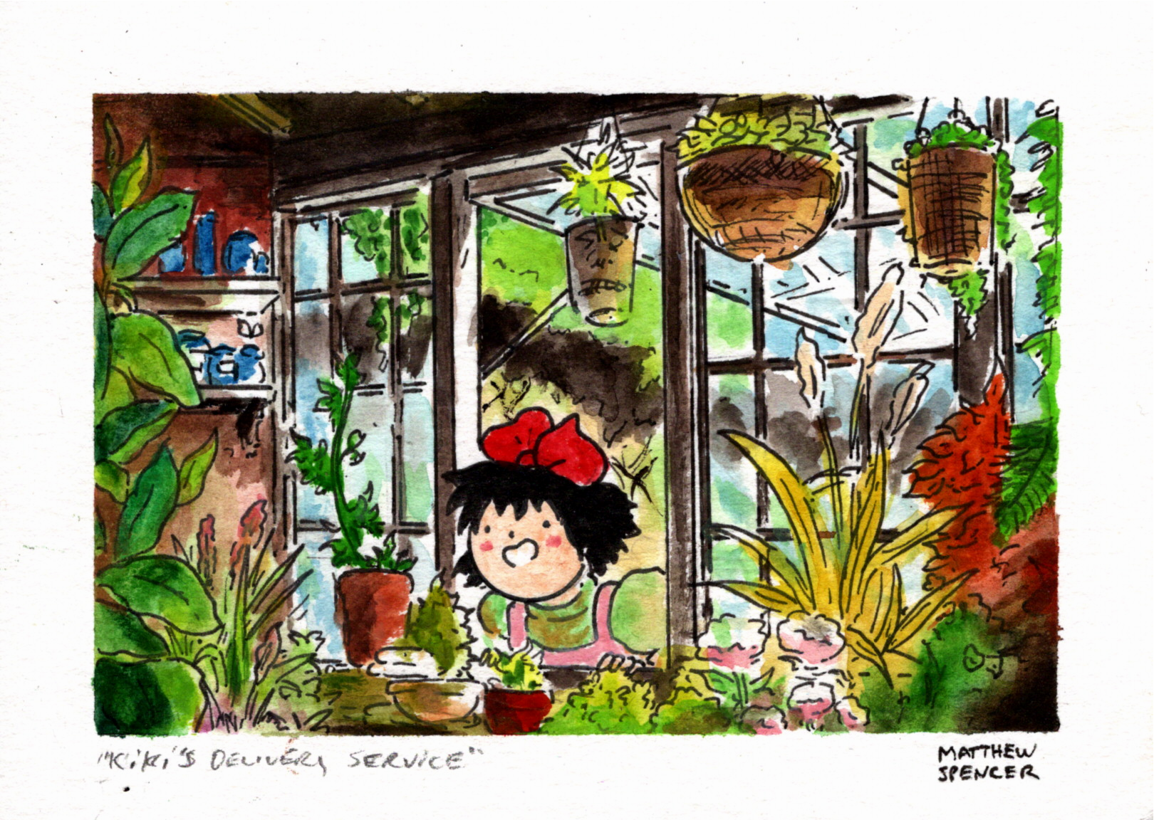 Panel from Kiki's Delivery Service (Watercolor, 2021, 4x6 in)