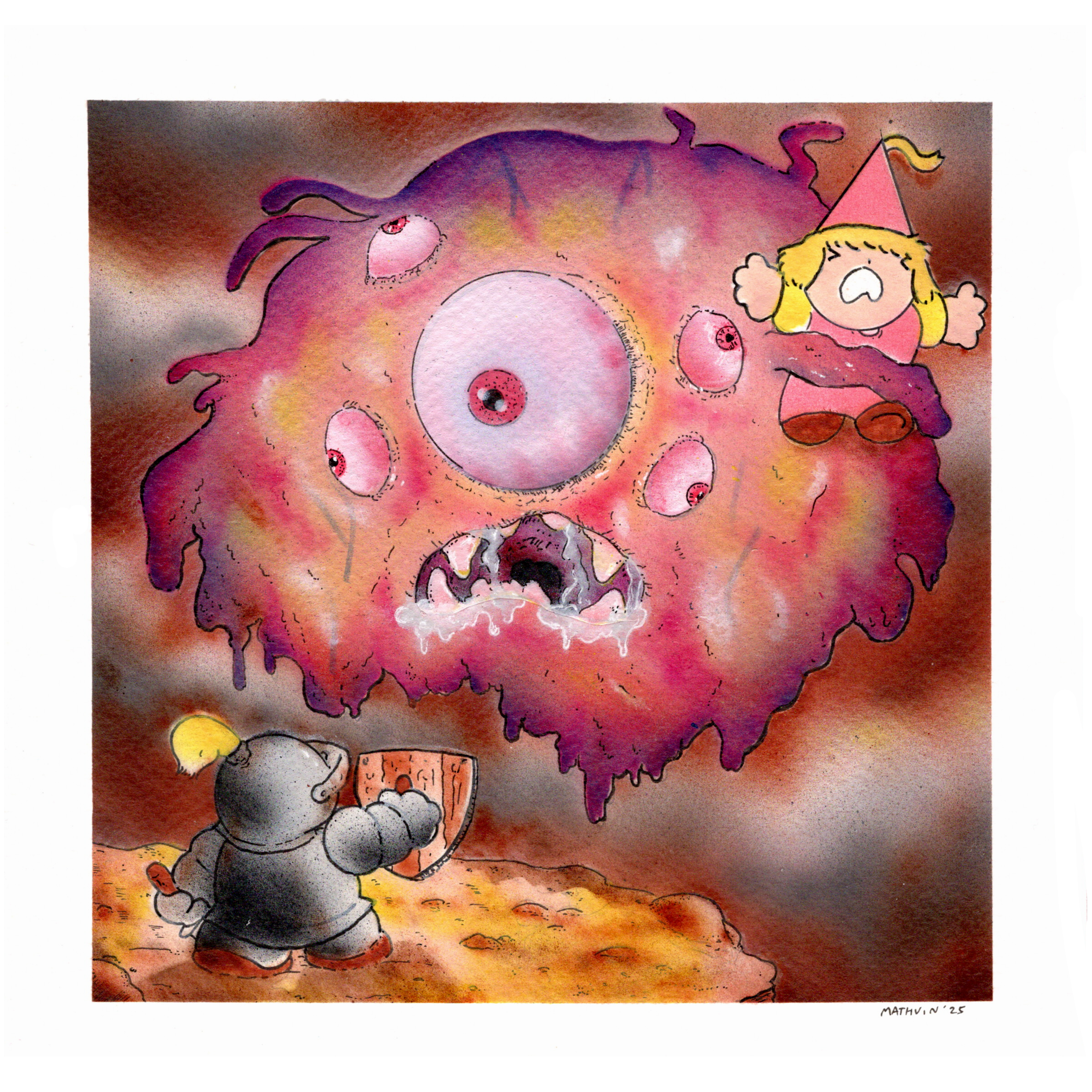 Fighting the Big Ol' Gross Thing (2025, 8x8, Airbrush)