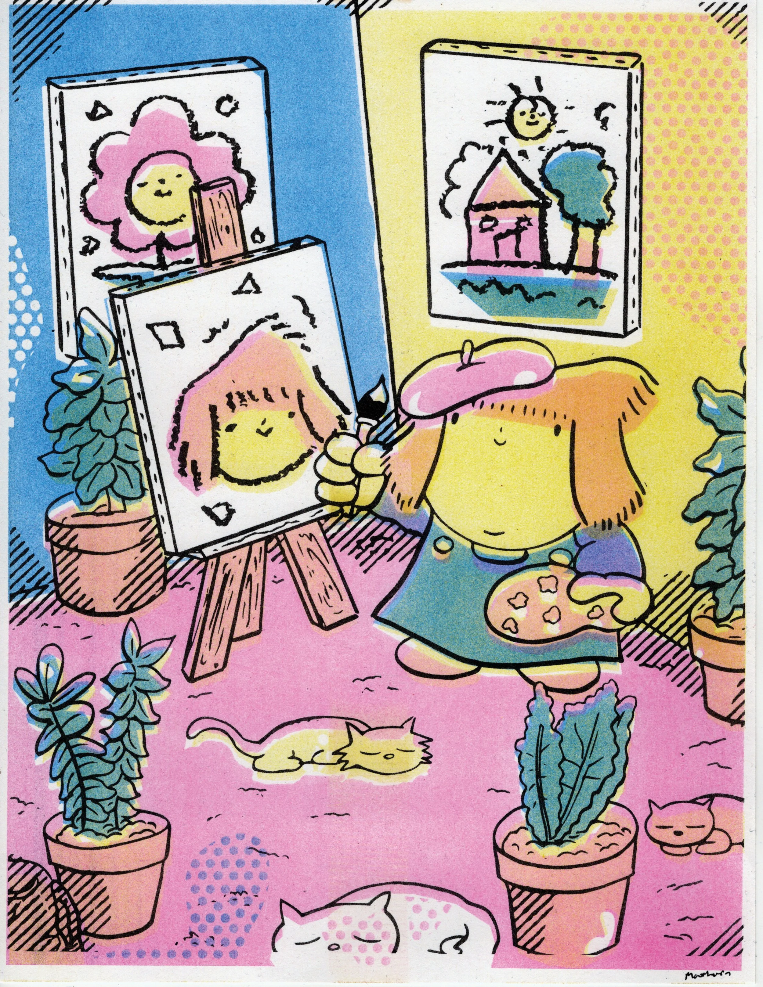 The Artist At Work (2021, 8.5x11, Risograph) - CMYK Printing