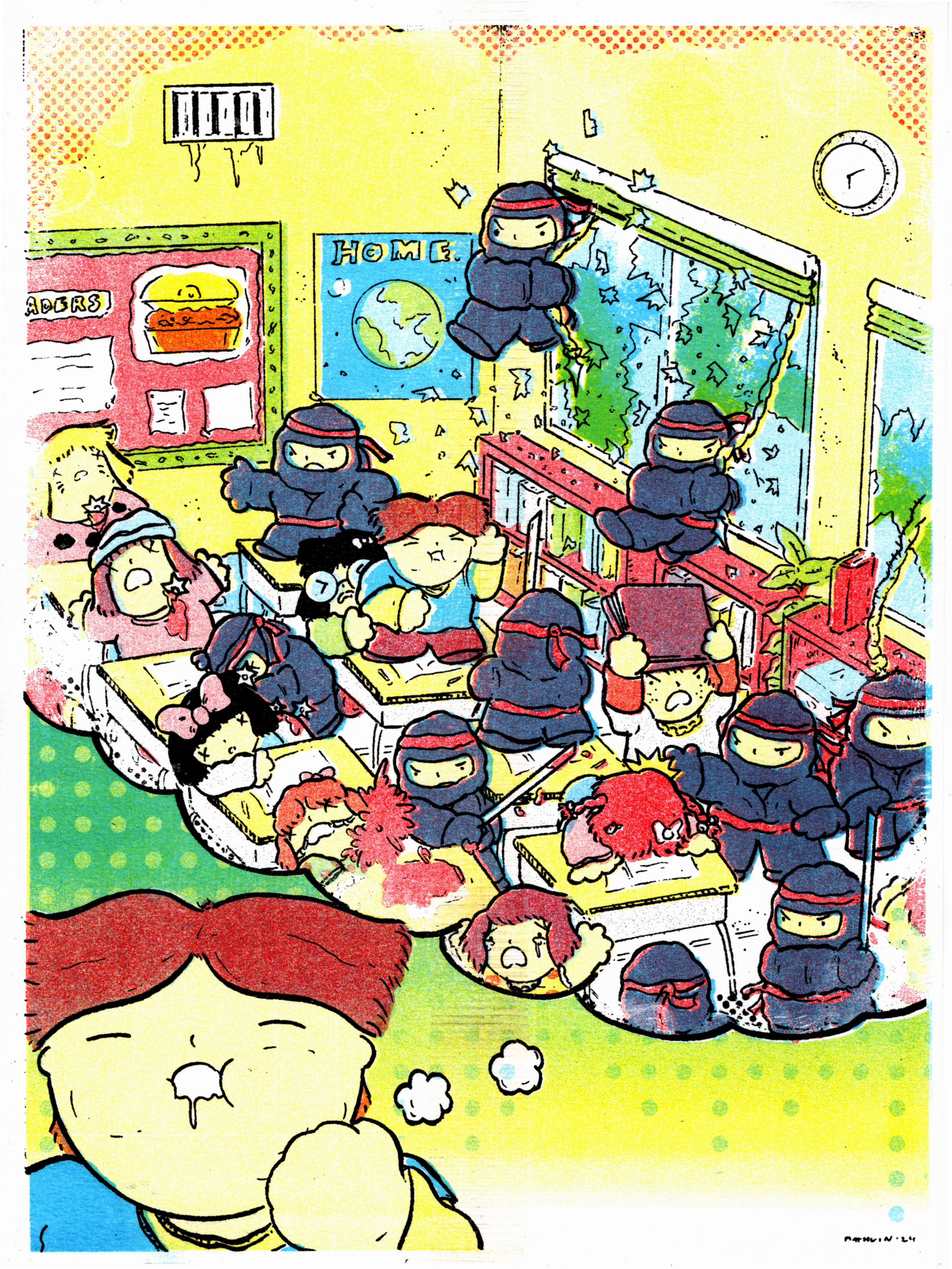 Chunky Buns Saves the Day (2024, 9x12, Risograph) - CMYK Printing