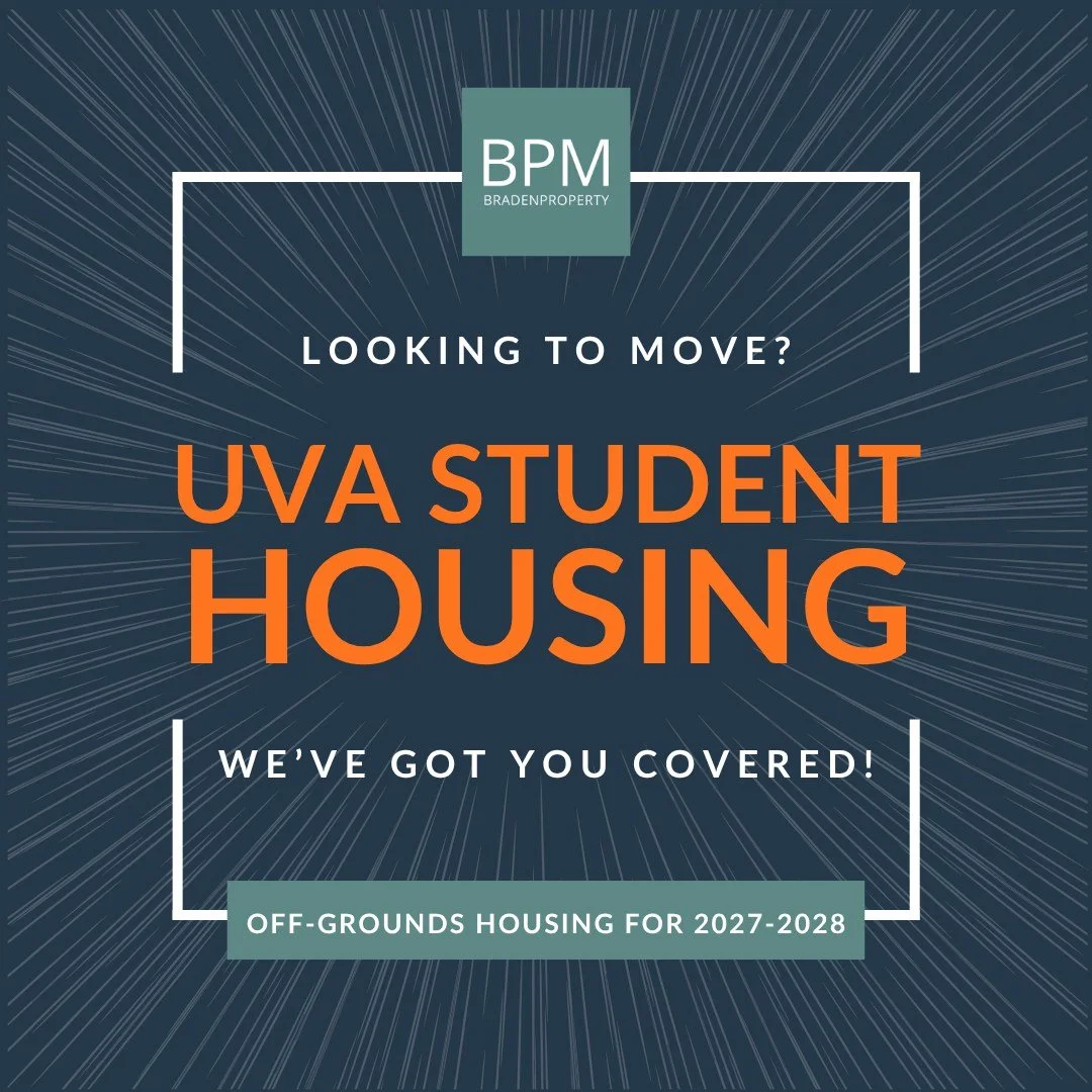 🏡 UVA STUDENTS! Your 2027&ndash;2028 housing search starts here! 🧡💙

Looking for a place to call home next academic year? We've got you covered!

From apartments near The Corner to townhomes and condos close to Grounds, Braden Property Management 