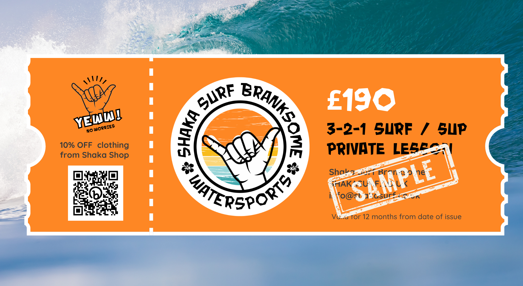 Private Surf or Sup  lesson 3-2-1  gift voucher