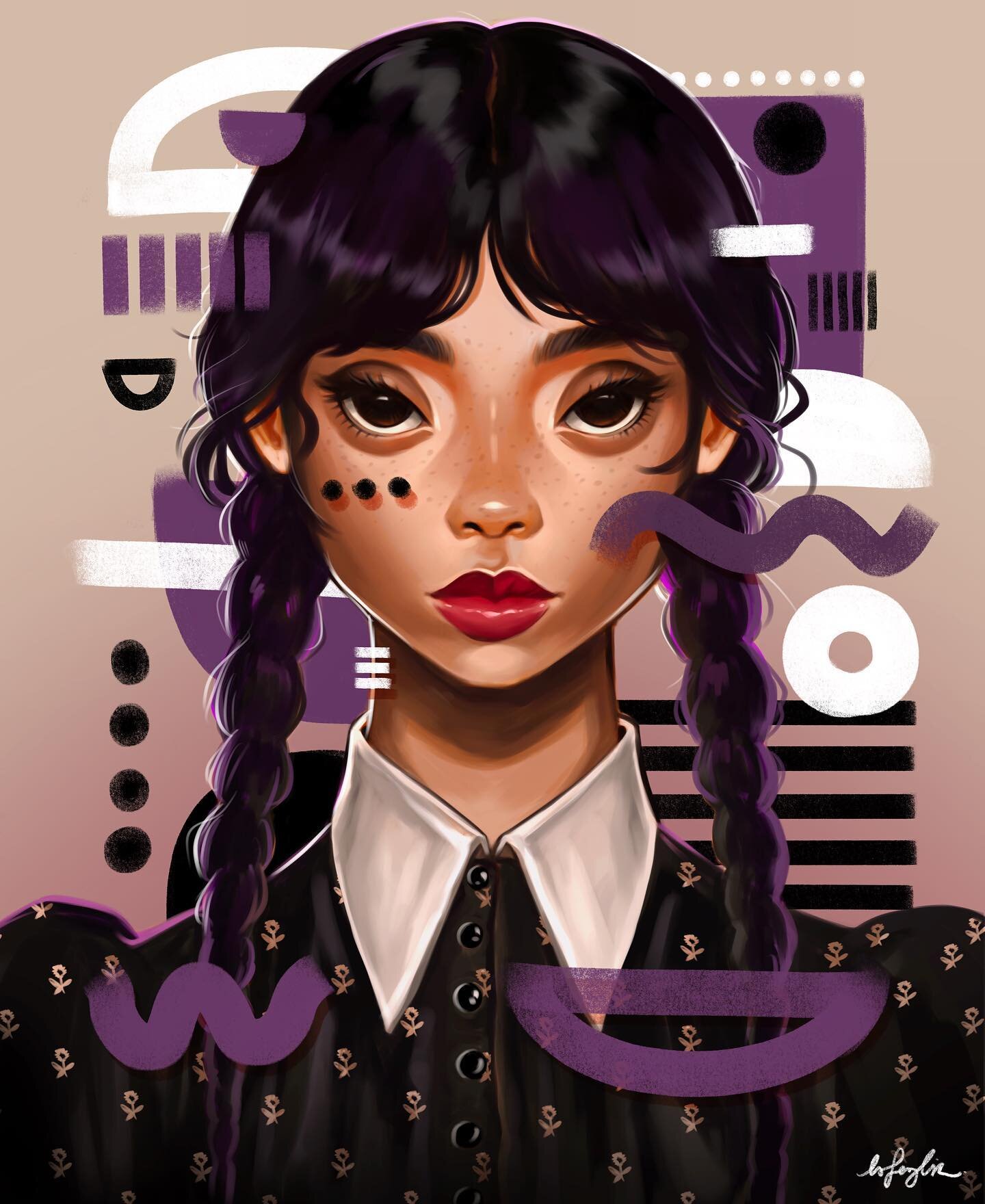 After watching #wednesdaynetflix I needed to update my previous artwork to make her look more like Wednesday Addams. Can&rsquo;t wait for season 2! 
Have you watched it yet? 👋🏼

#art #illustration #wednesdayaddams #jennaortega #digitalart #addamsfa