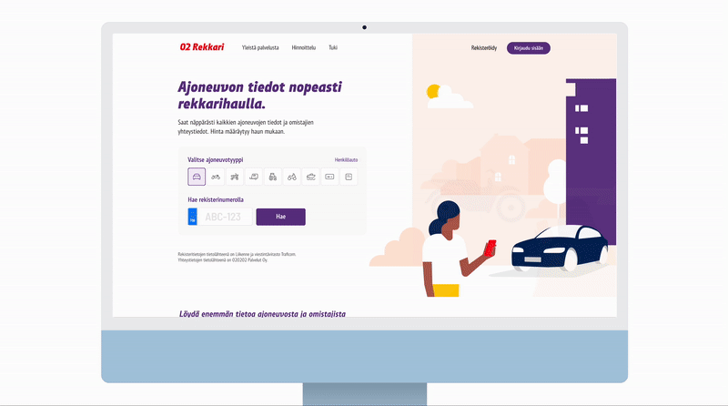 The illustration at the home page changes based on selected vehicle type.