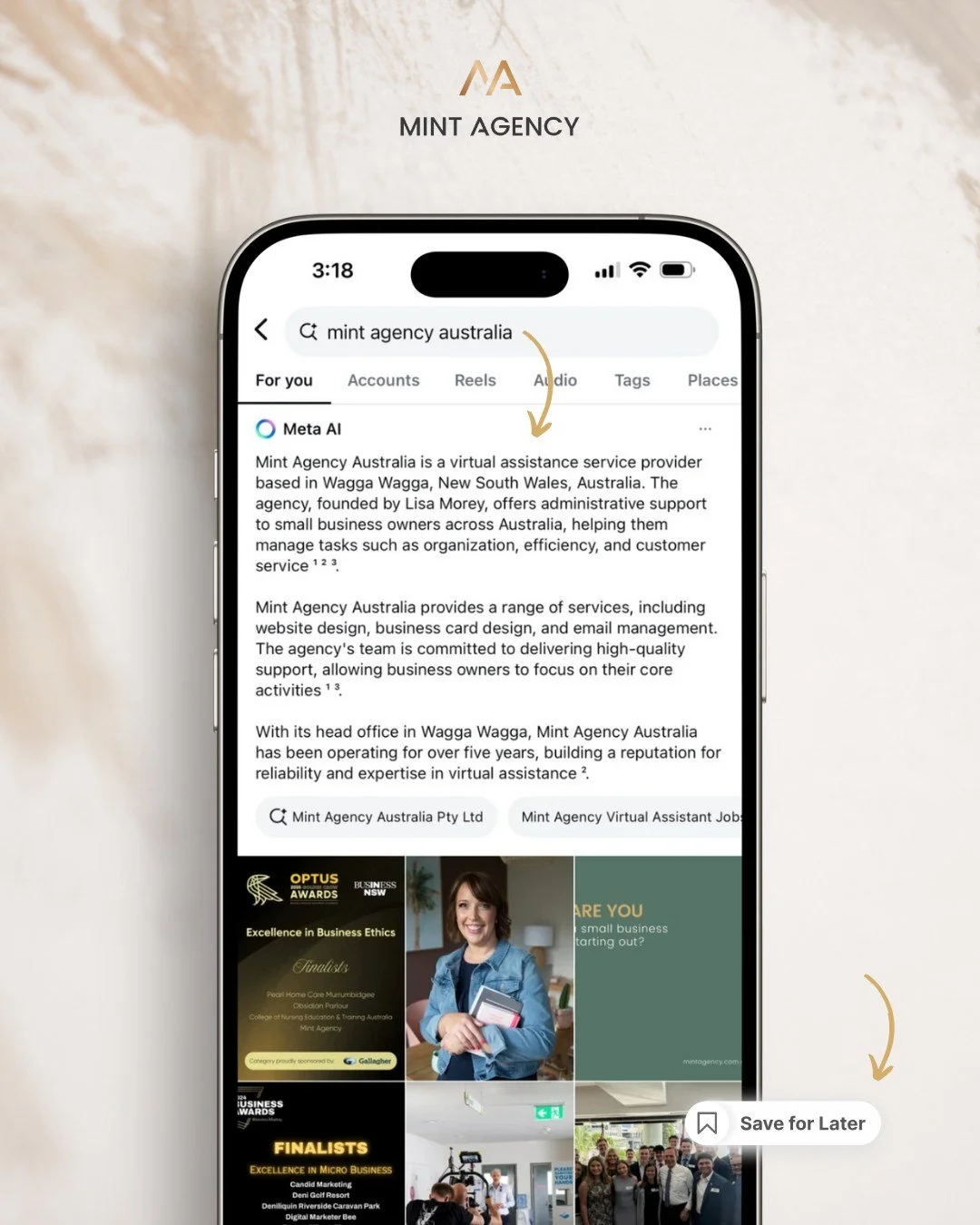 You know the Instagram search bar? It&rsquo;s more powerful than you may think. 🤔

People are using it to find services, products and ideas.... and your posts, bio and Reels can all show up if they&rsquo;re optimised properly.

If you search 'mint a