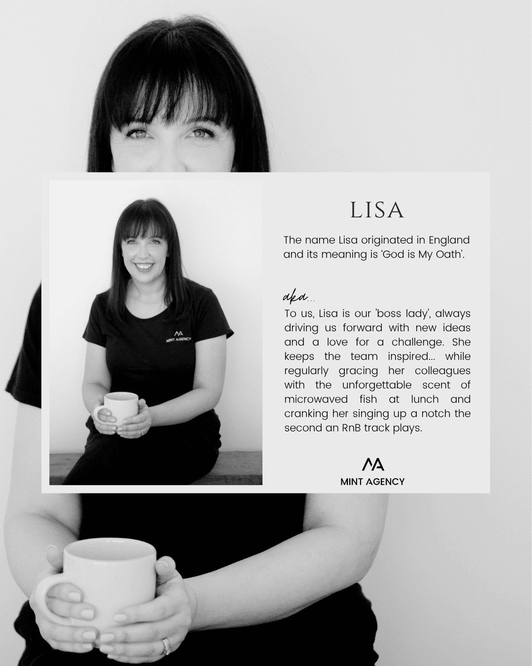 Meet Lisa 👋 

To us, Lisa is our 'boss lady', always driving us forward with new ideas and a love for a challenge. 

She keeps the team inspired... while regularly gracing her colleagues with the unforgettable scent of microwaved fish at lunch and c