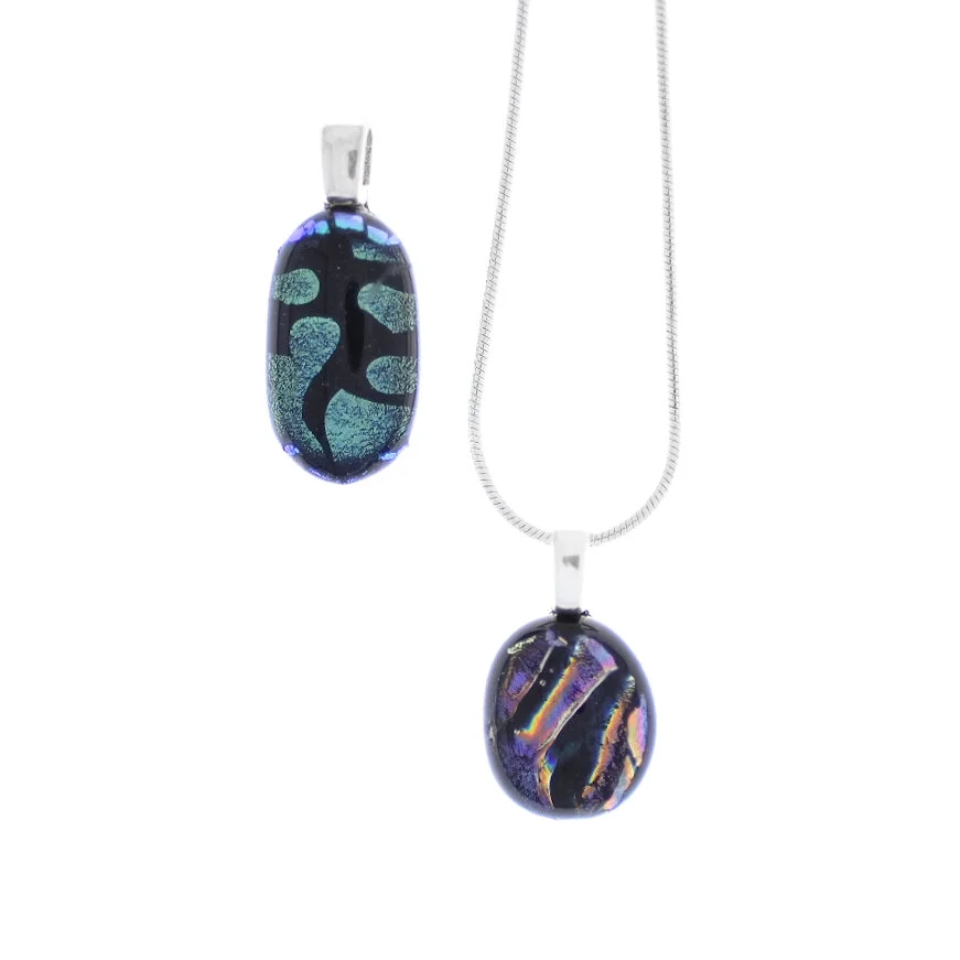 Two Small Dichroic Glass Pendants