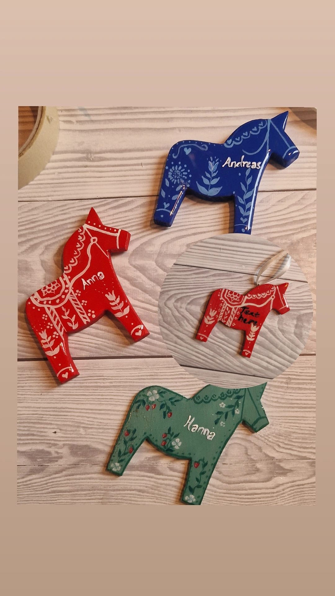 Personalized dalahorse ornament with text/name - TRACKED SHIPPING INCLUDED