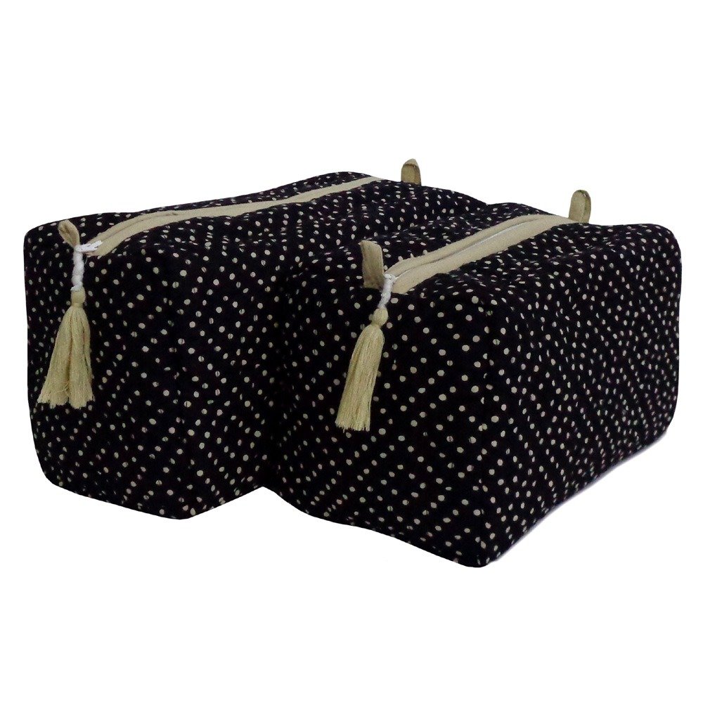 Trousse de Toilettes en Coton imprimé Block Print Petits points Noir