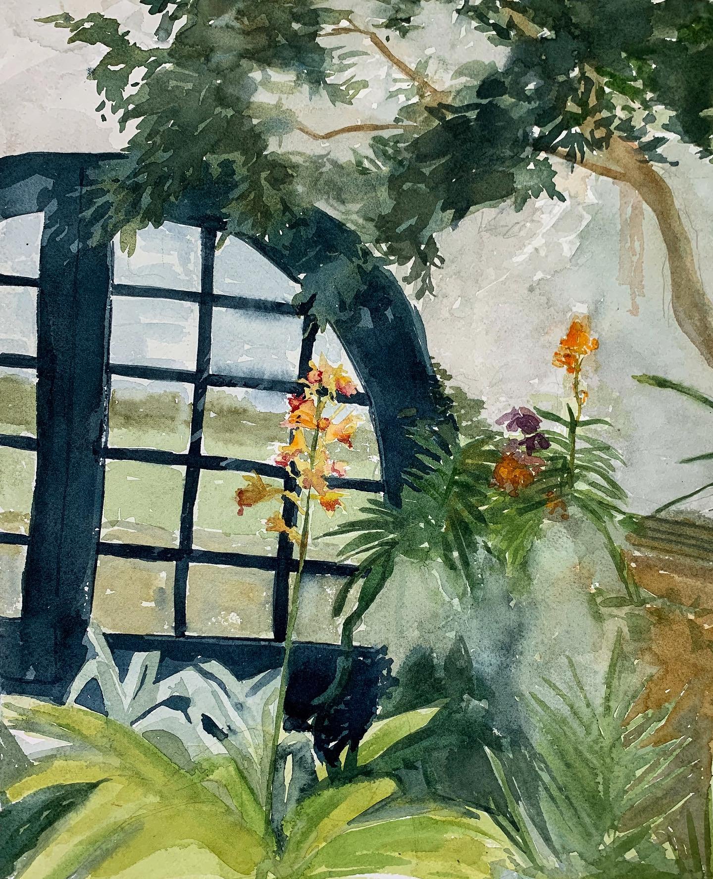 I painted this greenhouse scene a few weeks ago and haven&rsquo;t posted it because I&rsquo;m still not sure how I feel about it. All the greens were delightful&mdash;a common color thread in my recent work, I&rsquo;m finding. It&lsquo;s a little won
