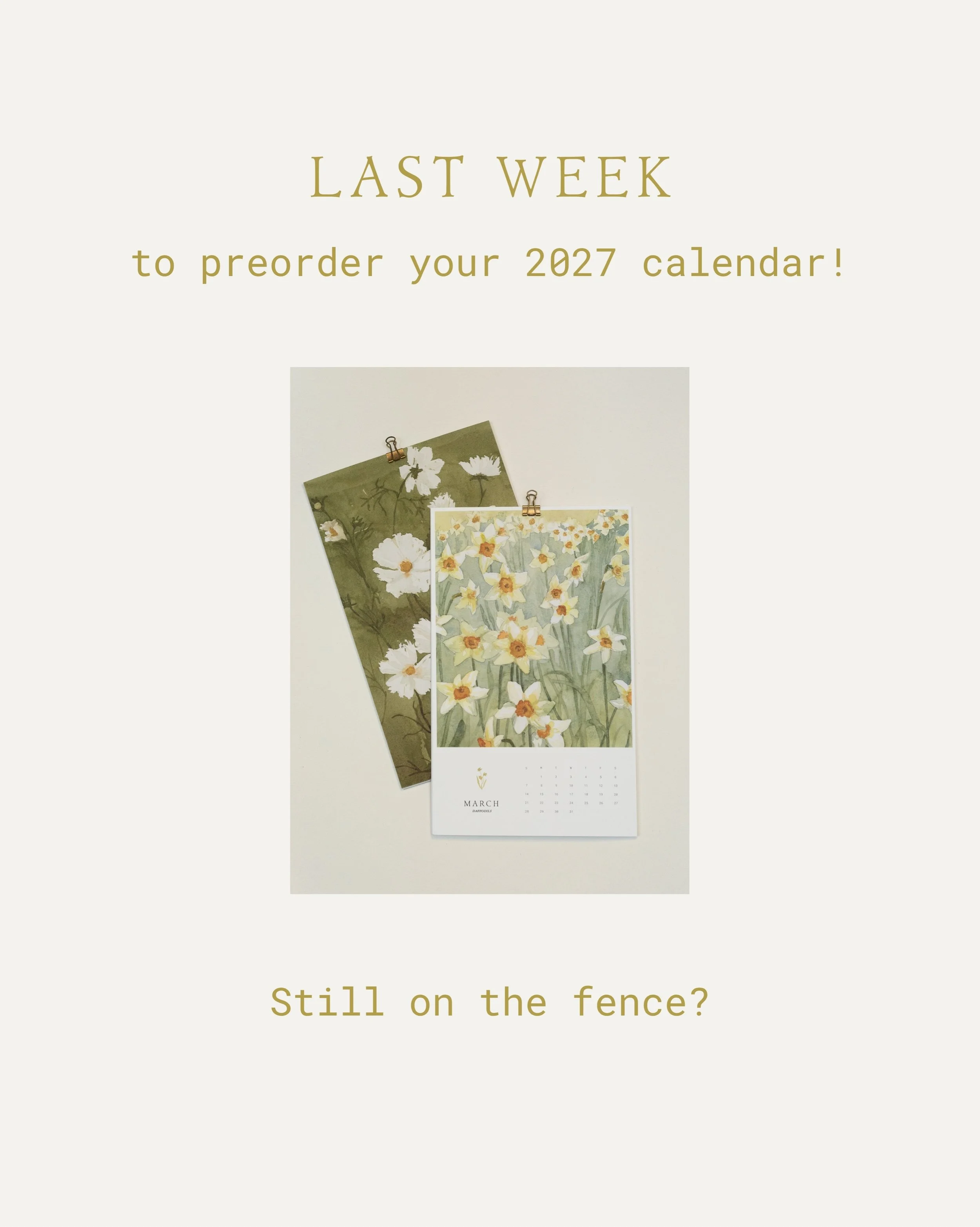 2027 Birth Flower Calendar Preorders close this Friday! 

They&rsquo;re pretty enough to hang in your kitchen, nice enough to frame for your walls. If you&rsquo;ve been meaning to order one or a few for Christmas gifts, now&rsquo;s the time since any