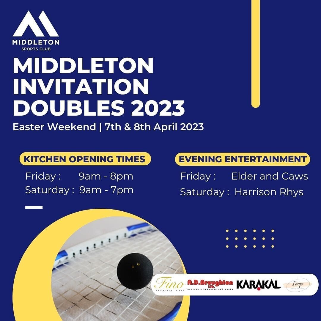 Just 3 days to go until the annual Middleton Invitation Doubles event for 2023! 

#middletonsportsclub #invitationdoubles