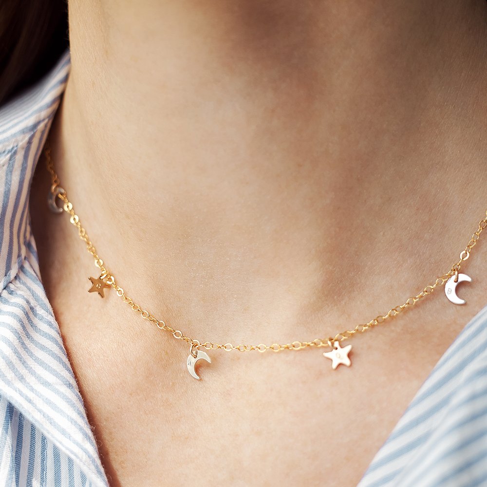 Moon and Stars Charm Necklace - Model.jpg