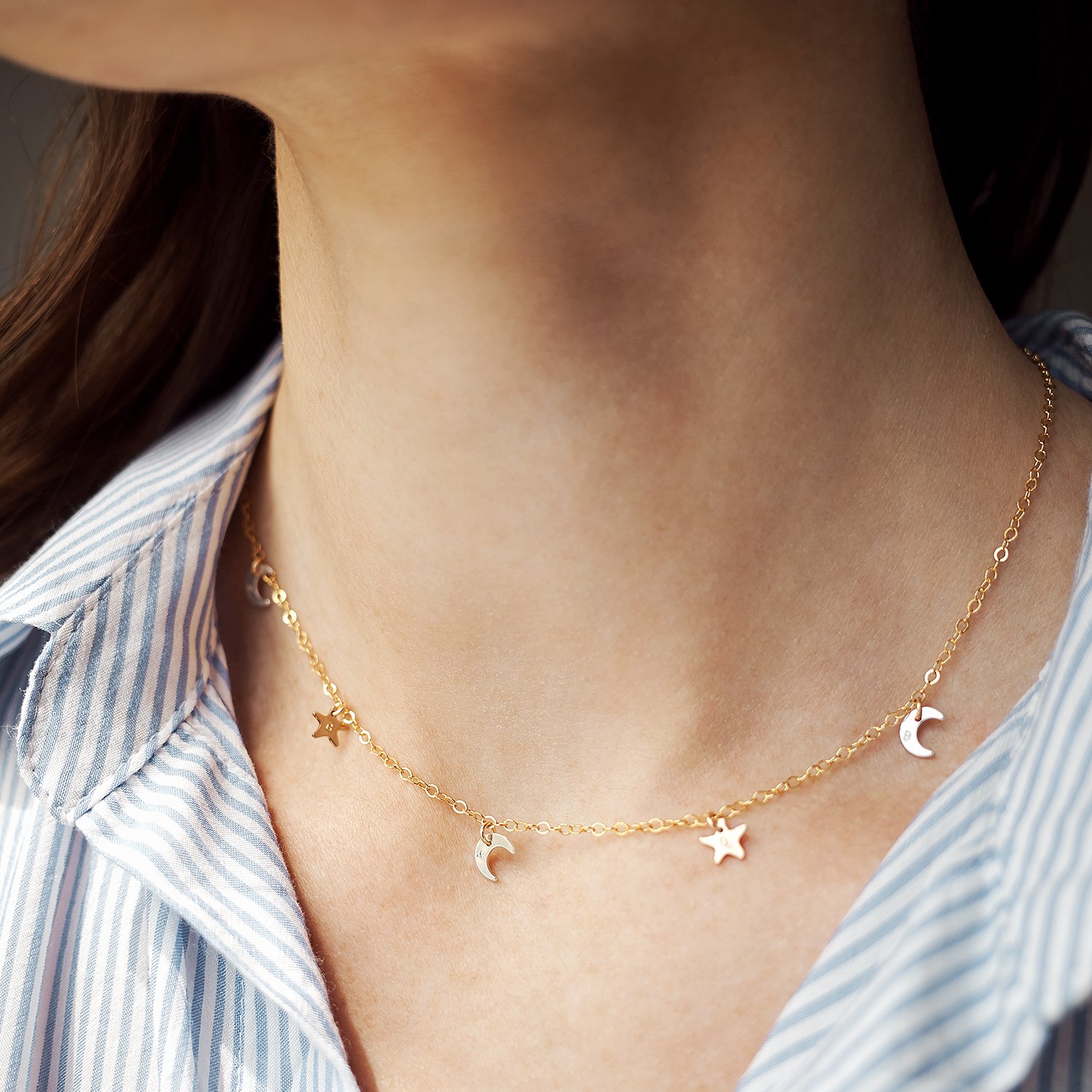 Moon and Stars Charm Necklace - Model 2.jpg