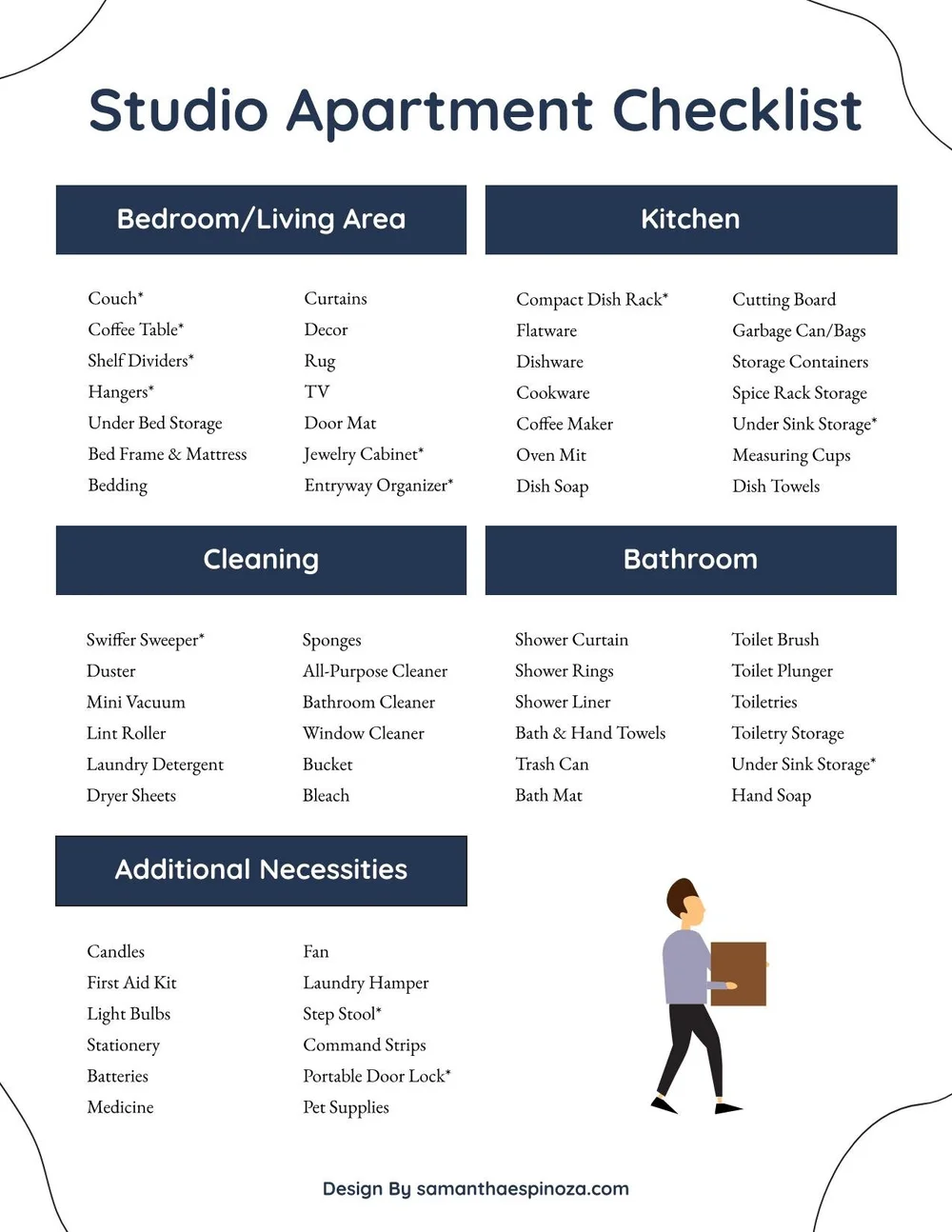 Studio Apartment Checklist — Samantha Espinoza