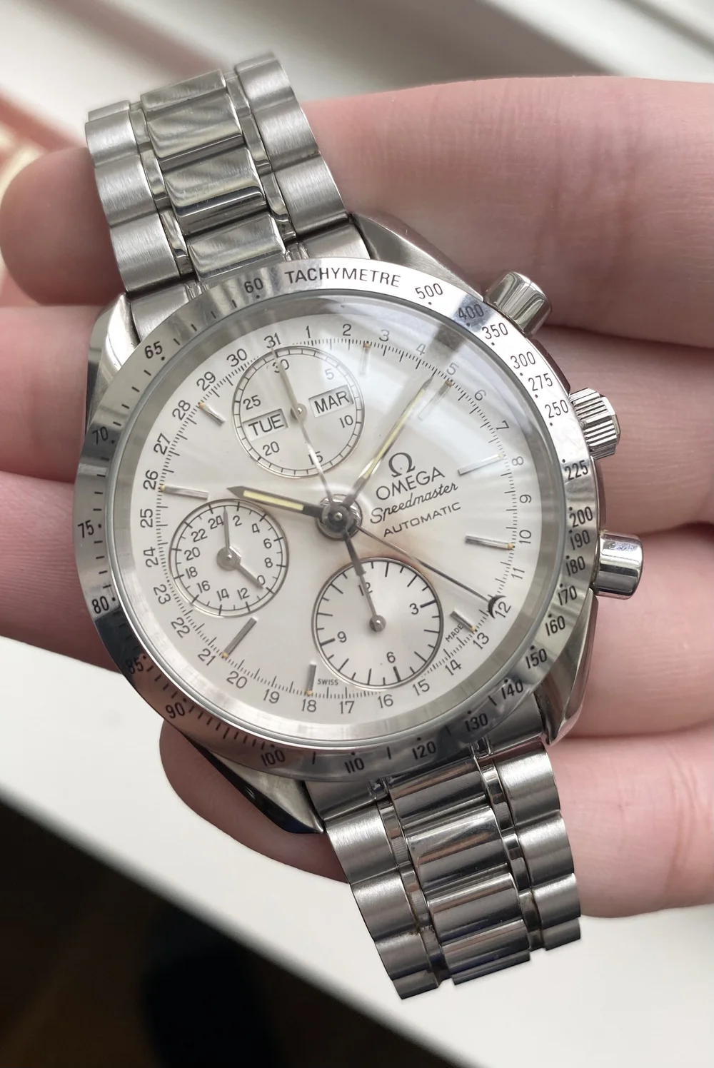 omega speedmaster day date white dial